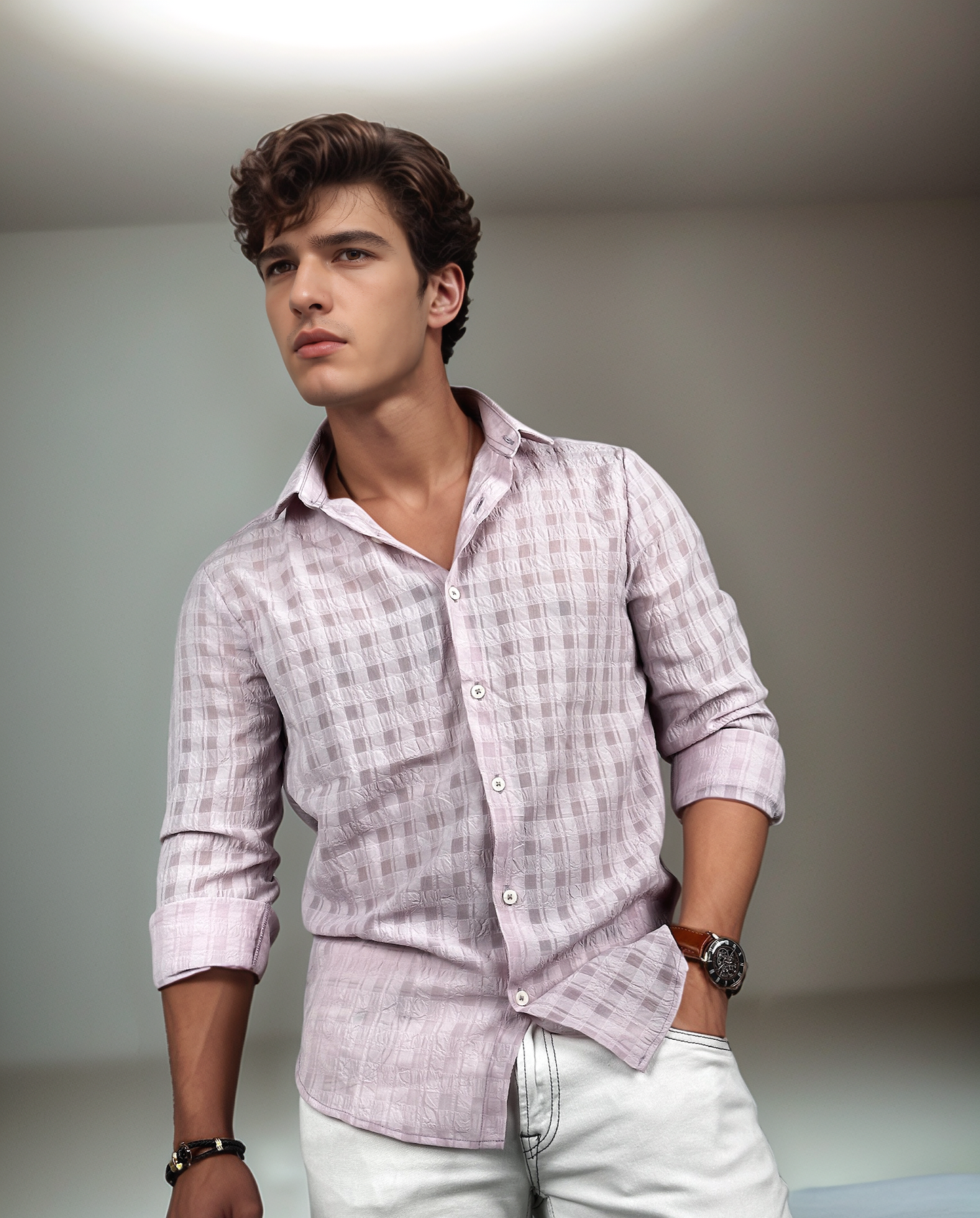 Pink Checkered Premium Light Weight Fabric Slim Fit Full Sleeves Shirt | TOG Fashion India