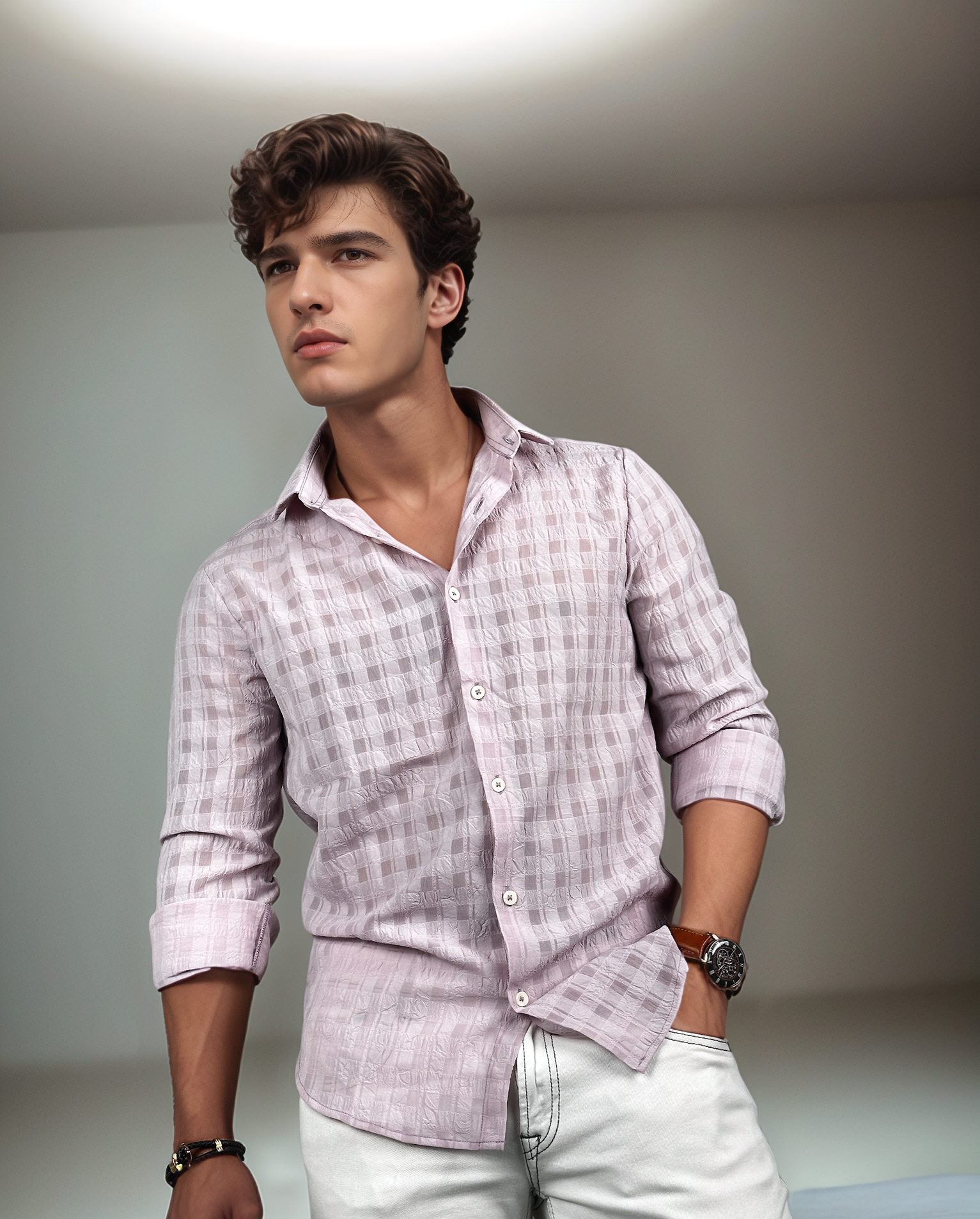 Pink Checkered Premium Light Weight Fabric Slim Fit Full Sleeves Shirt | TOG Fashion India