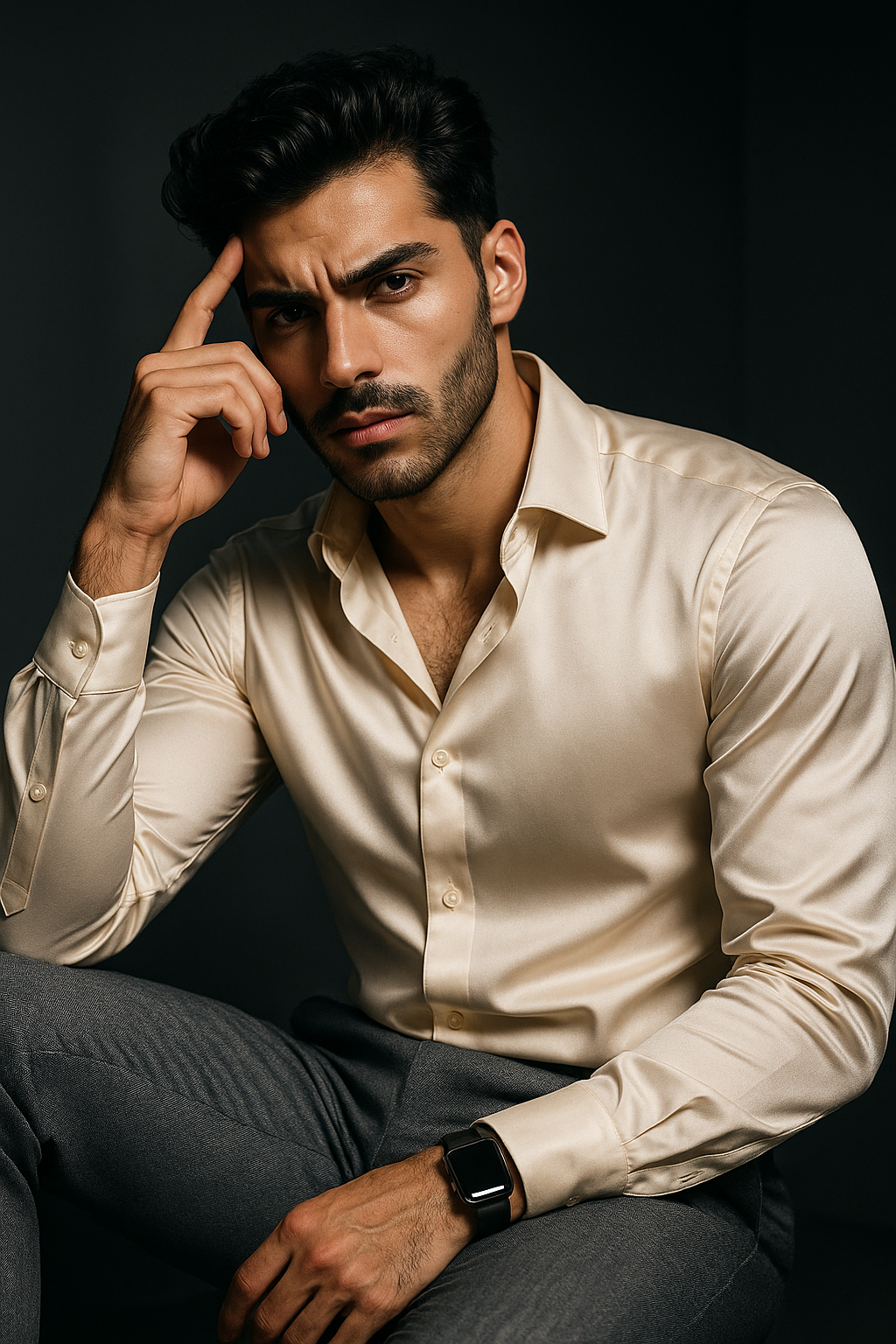 Beige Premium Lycra Plain Regular Fit Full Sleeves Shirt | TOG Fashion