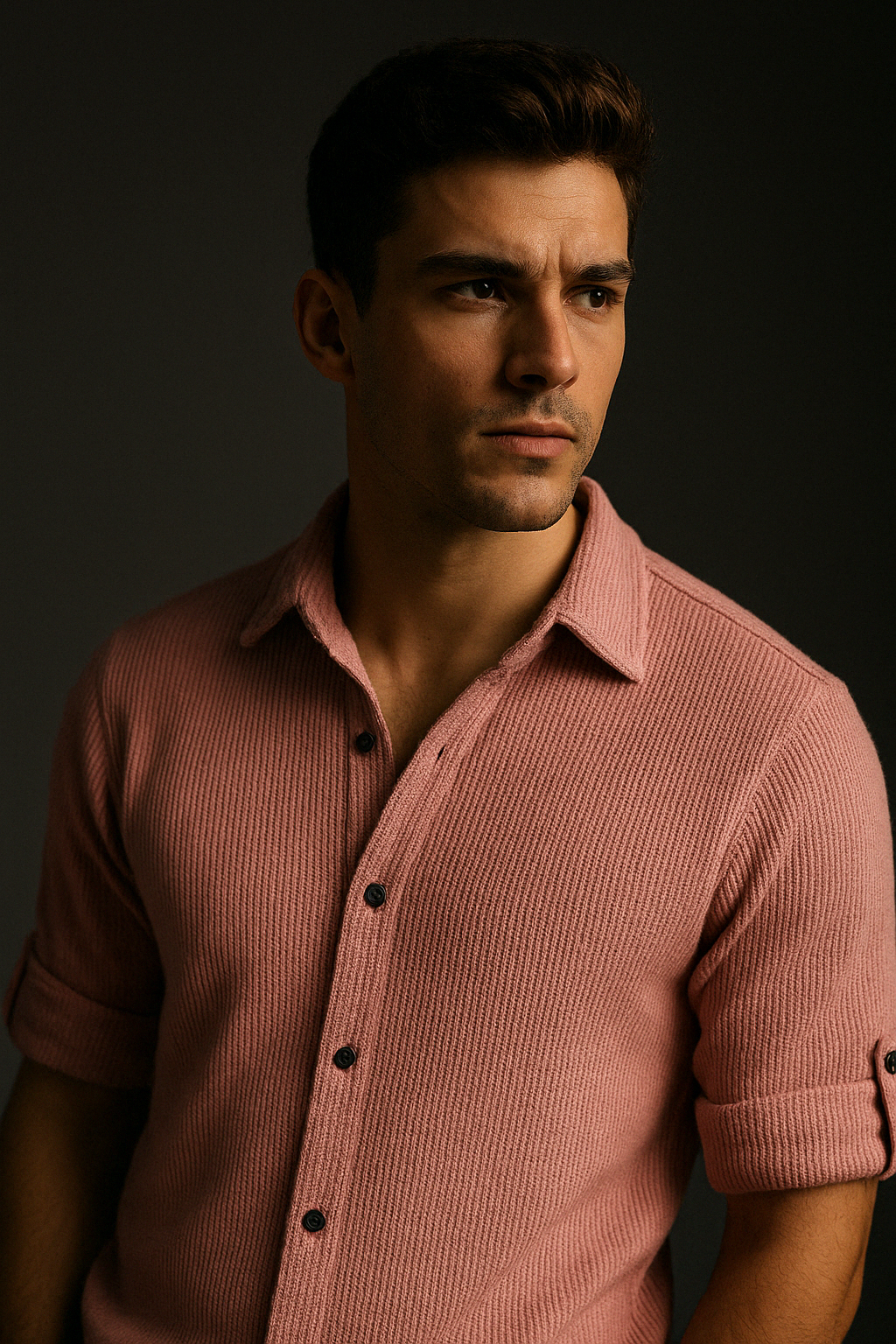 Pink Stretched Fabric Drop Shoulder Half Sleeve Casual Shirt | TOG Fashion