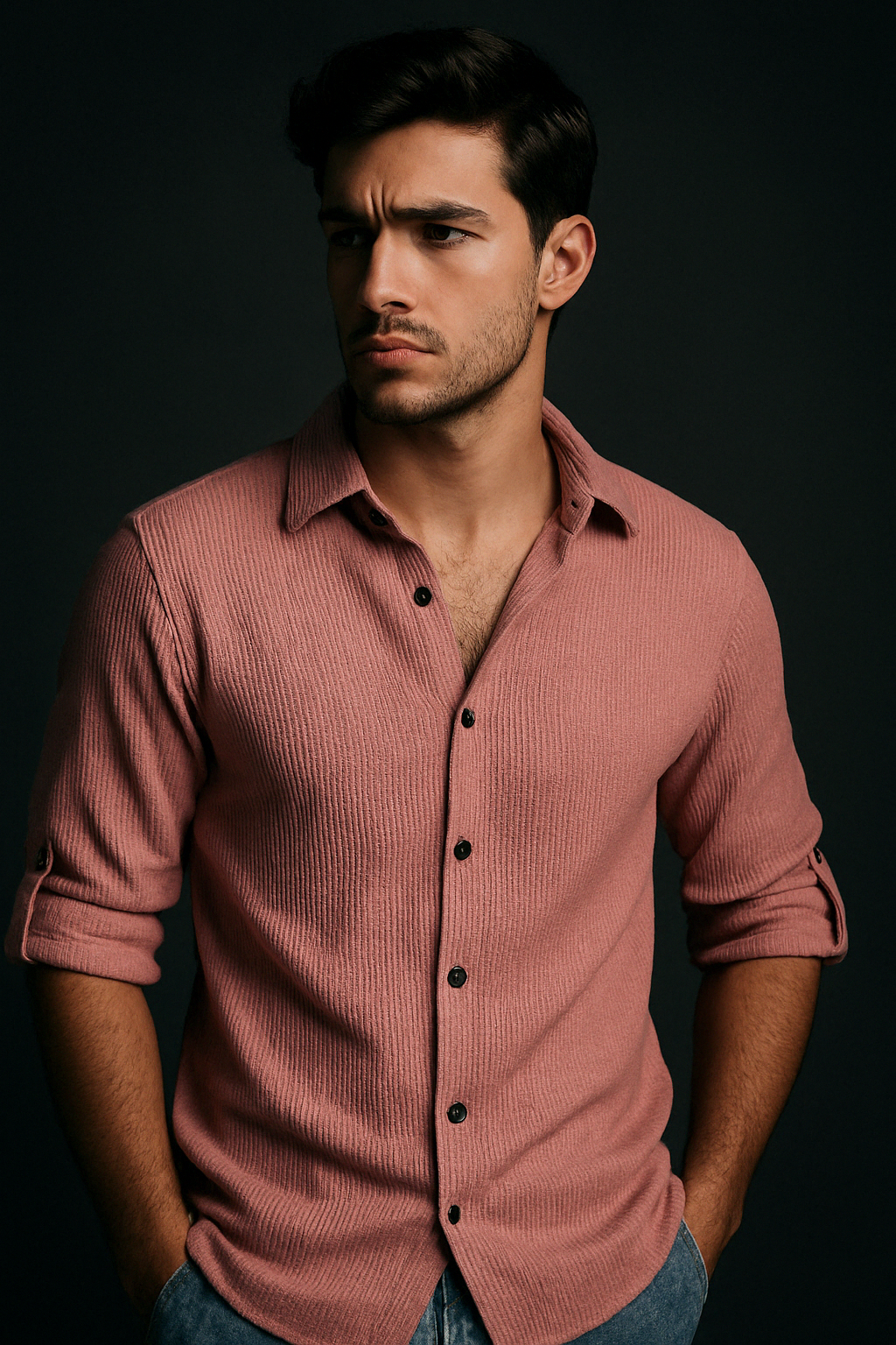 Pink Stretched Fabric Drop Shoulder Half Sleeve Casual Shirt | TOG Fashion