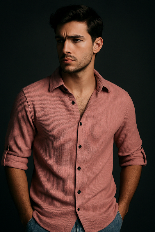 Pink Stretched Fabric Drop Shoulder Half Sleeve Casual Shirt | TOG Fashion