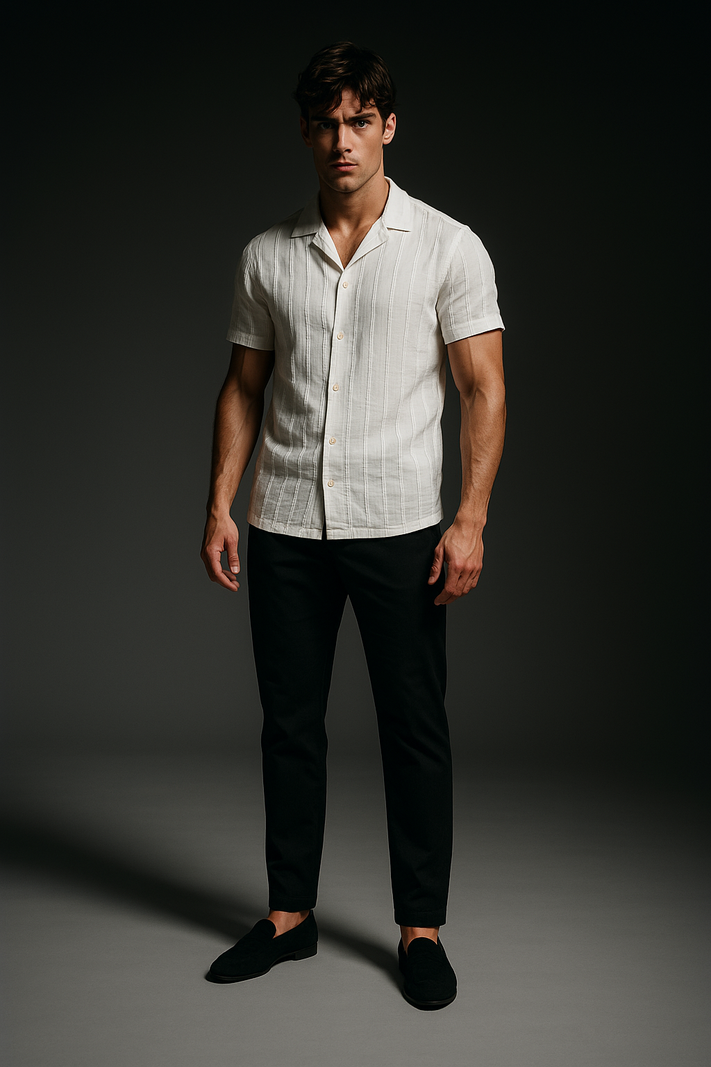 White Cotton Smart Slim Fit Self Design Striped Casual Shirt | TOG Fashion