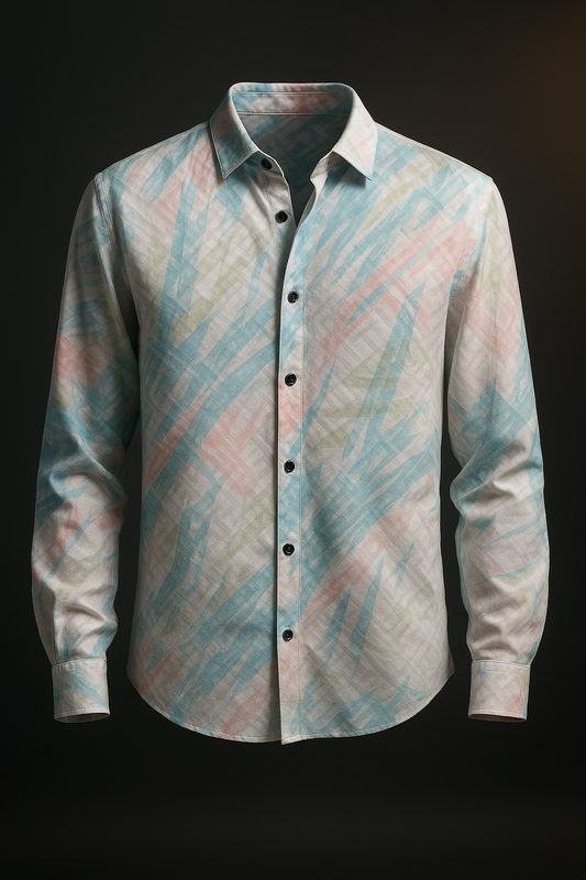 White Party Wear Blue Printed Slim fit Full Sleeves Shirt | TOG Fashion