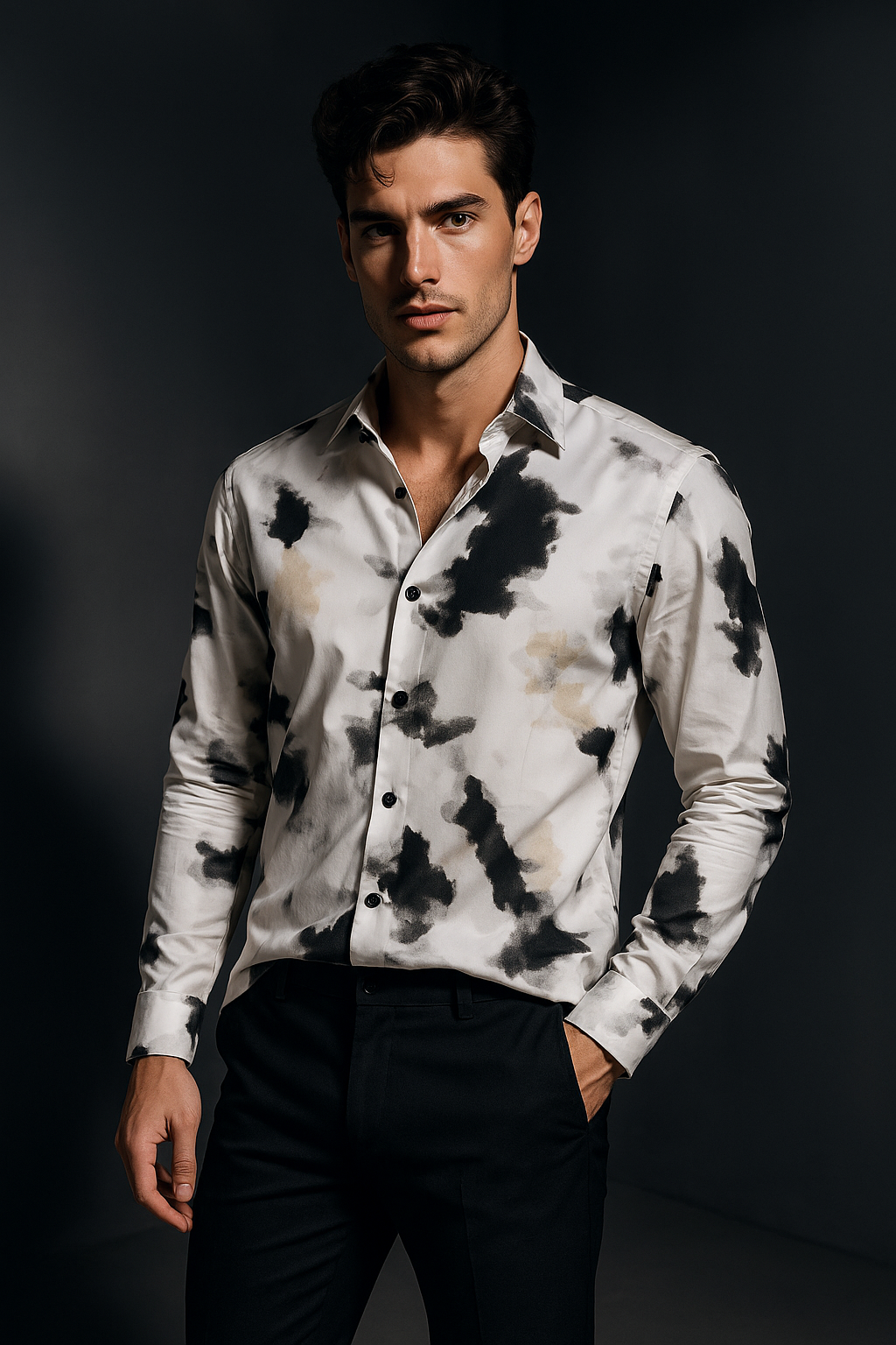 White Premium Rayon Fabric Abstract Print Regular Fit Full Sleeves Shirt | TOG Fashion