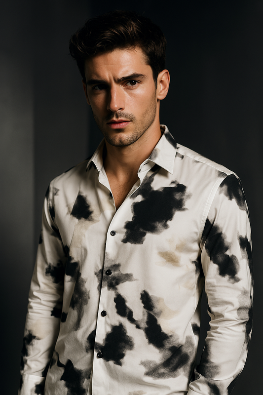 White Premium Rayon Fabric Abstract Print Regular Fit Full Sleeves Shirt | TOG Fashion