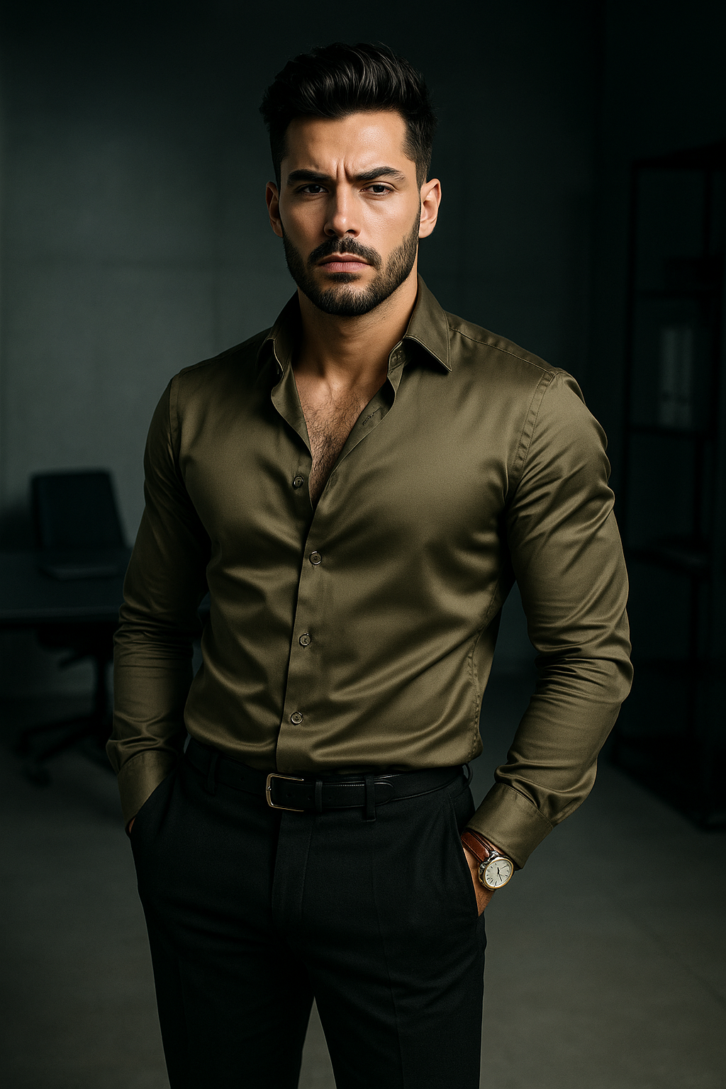 Muted Brown Premium Lycra Plain Regular Fit Full Sleeves Shirt | TOG Fashion