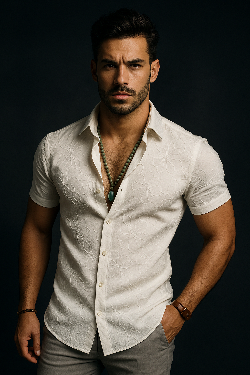 White Abstractly Textured Regular Fit Half Sleeves Shirt| TOG Fashion