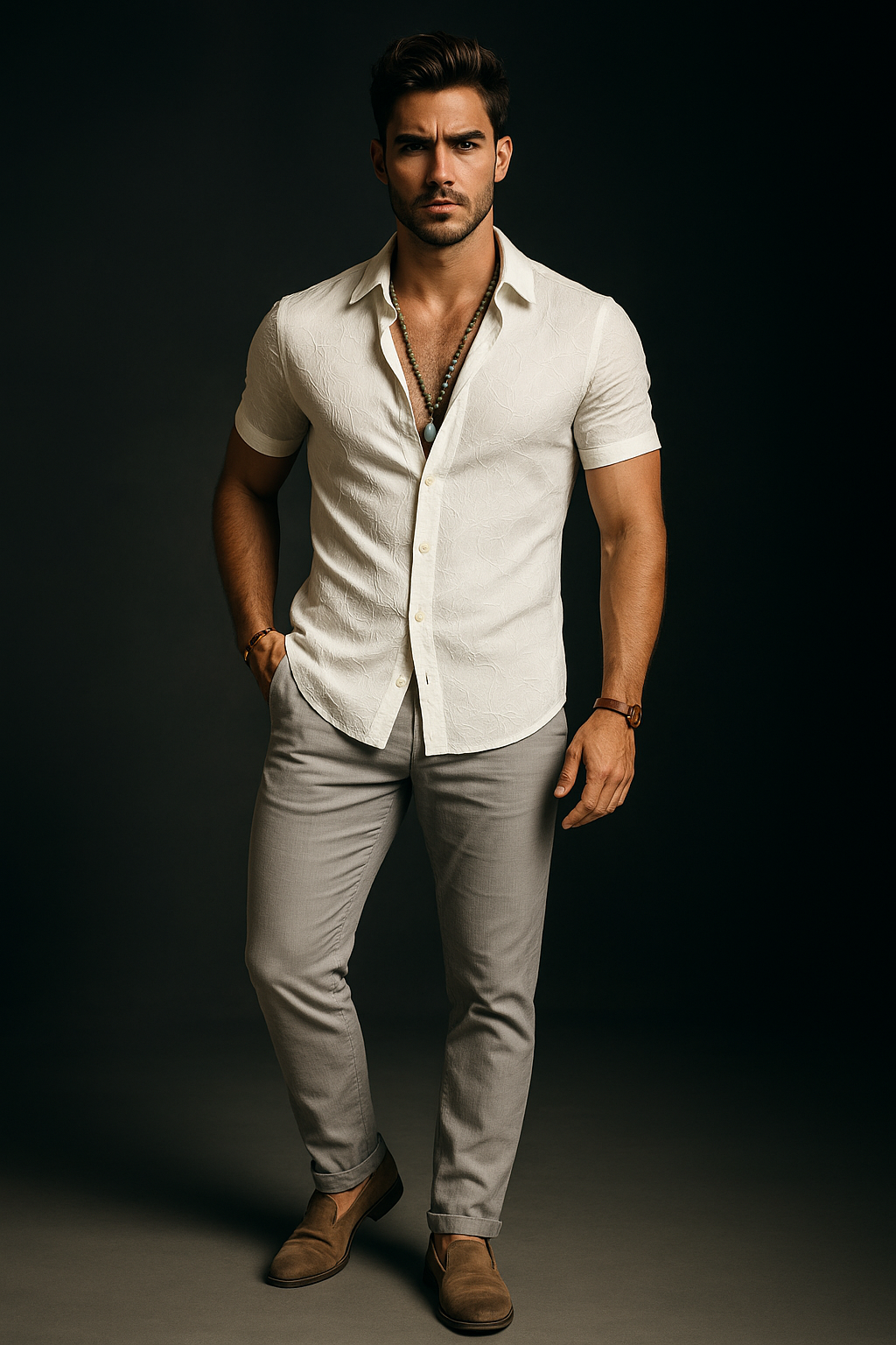 White Abstractly Textured Regular Fit Half Sleeves Shirt| TOG Fashion