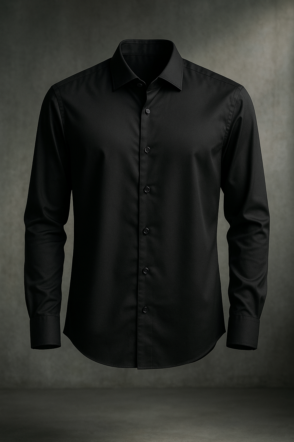Black Plain Lycra Regular Fit Full Sleeves Formal Shirt | TOG Fashion