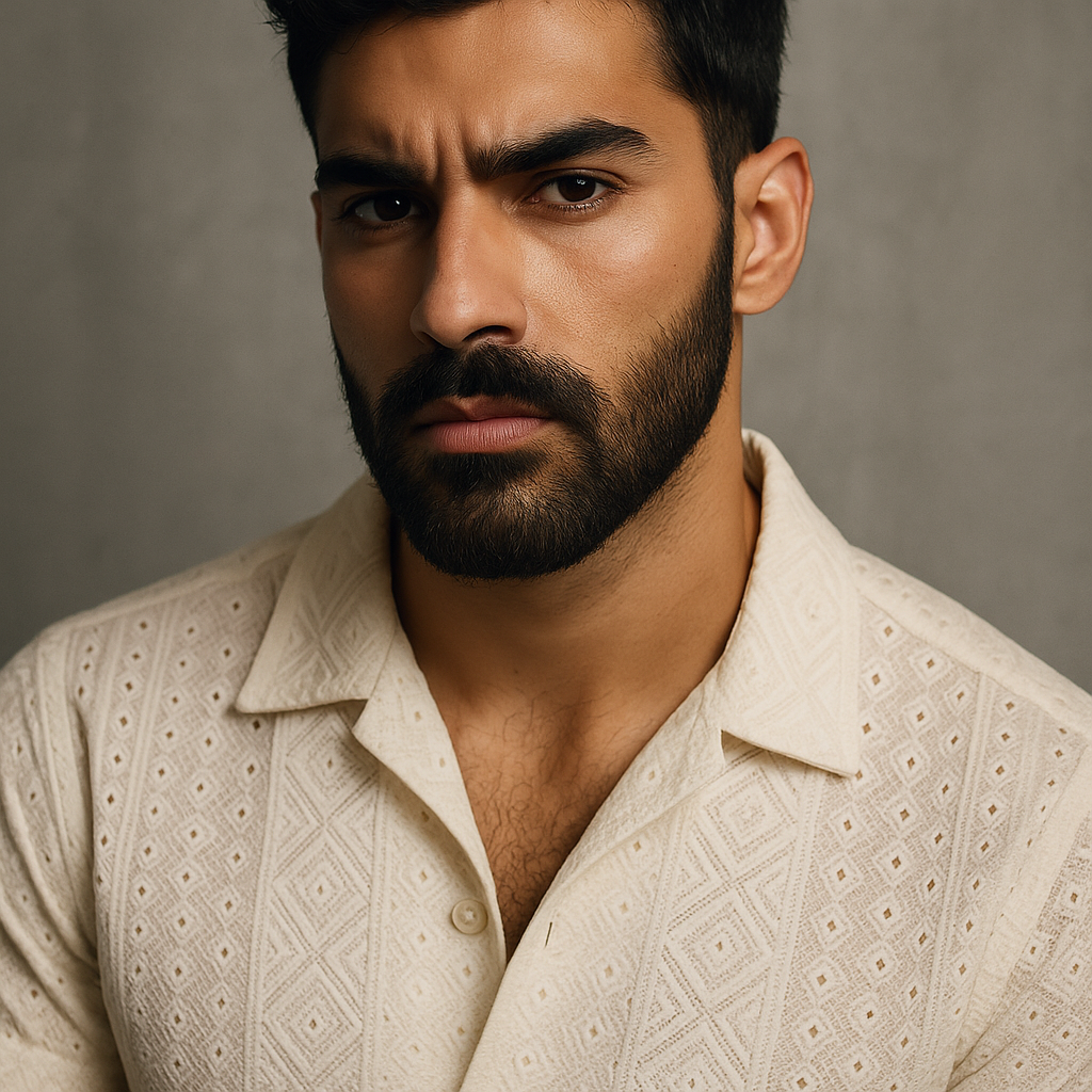 Whitish Cream Crochet Slim Fit Half Sleeves Shirt | TOG Fashion