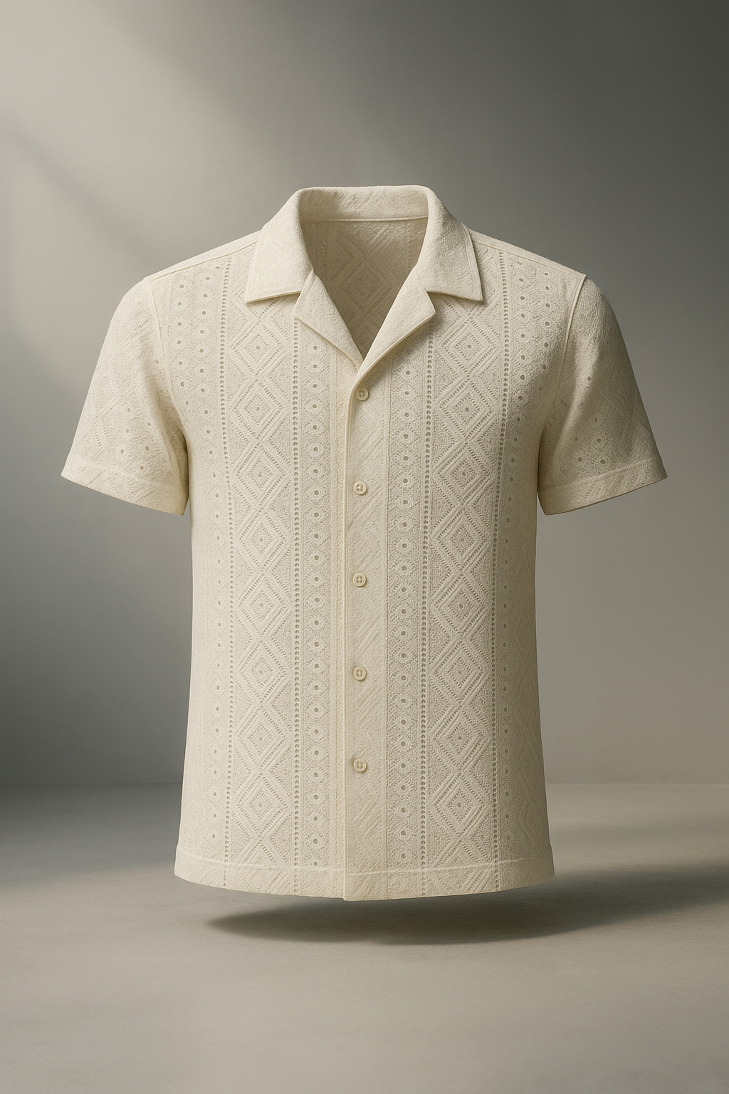 Whitish Cream Crochet Slim Fit Half Sleeves Shirt | TOG Fashion