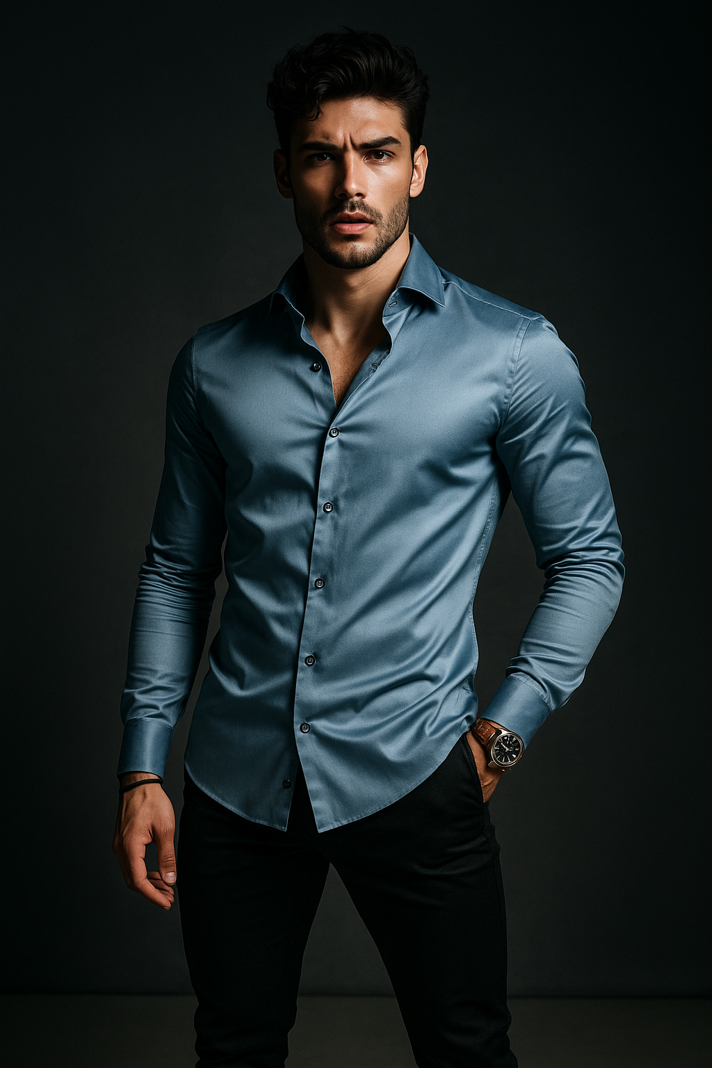 Deep Ocean Plain Lycra Regular Fit Full Sleeves Formal Shirt | TOG Fashion