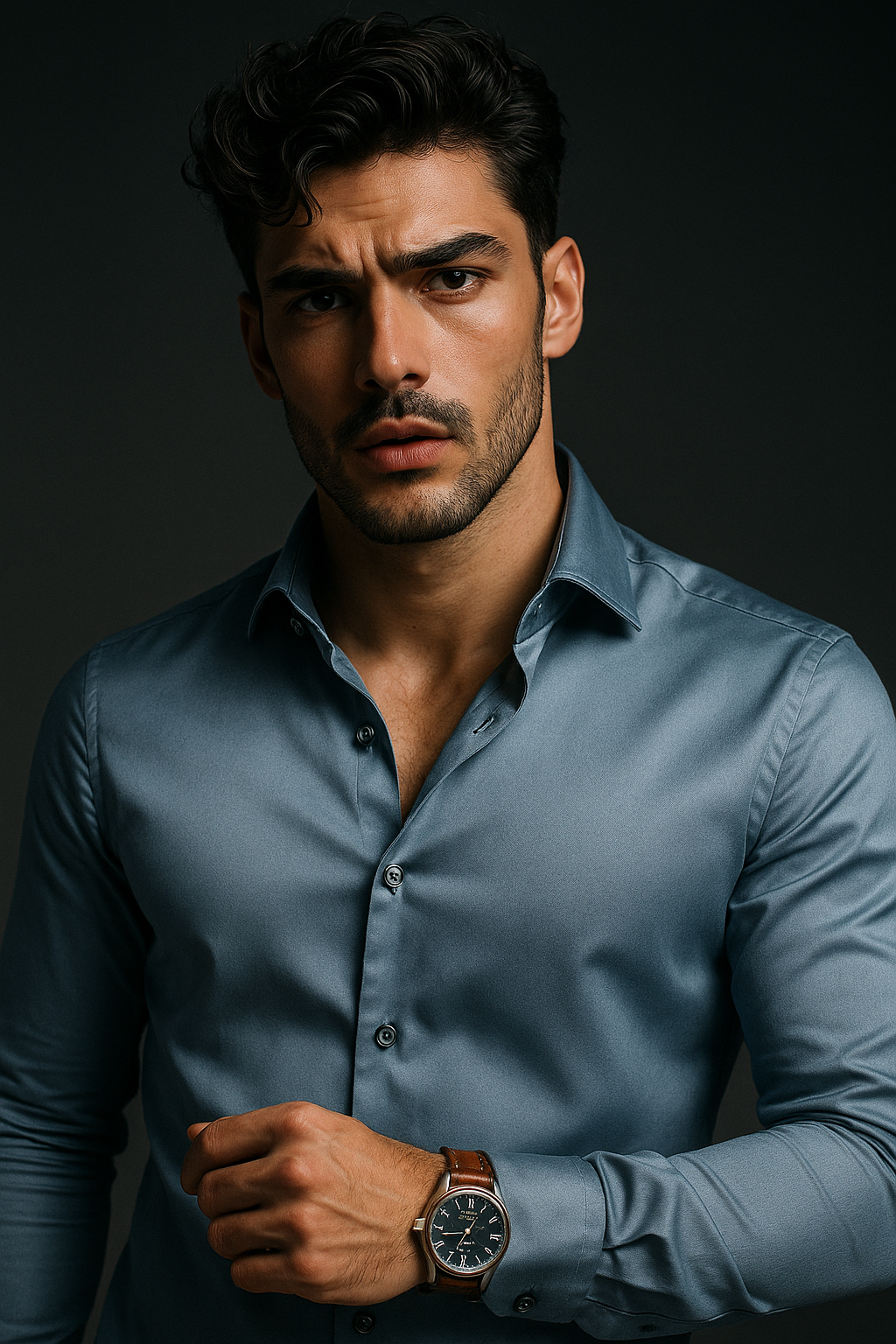 Deep Ocean Plain Lycra Regular Fit Full Sleeves Formal Shirt | TOG Fashion