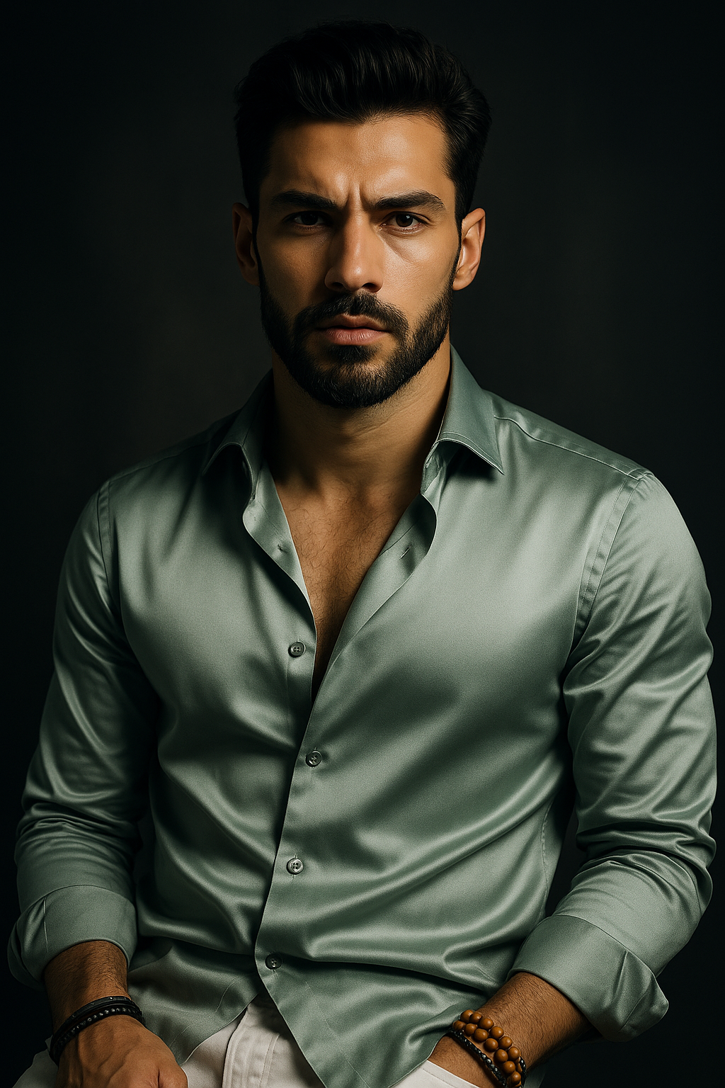 Grayish Green Premium Lycra Plain Regular Fit Full Sleeves Shirt | TOG Fashion