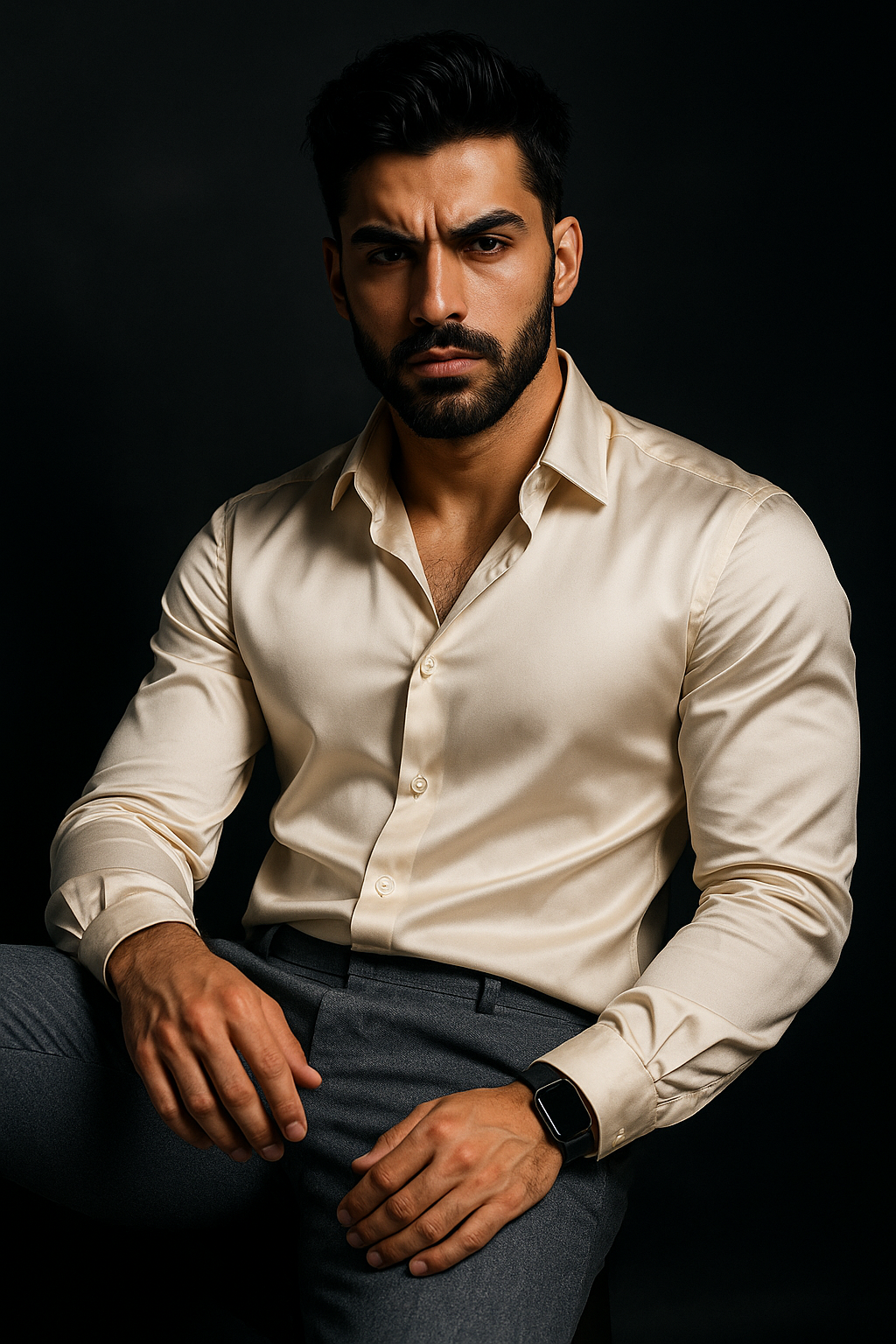 Beige Premium Lycra Plain Regular Fit Full Sleeves Shirt | TOG Fashion