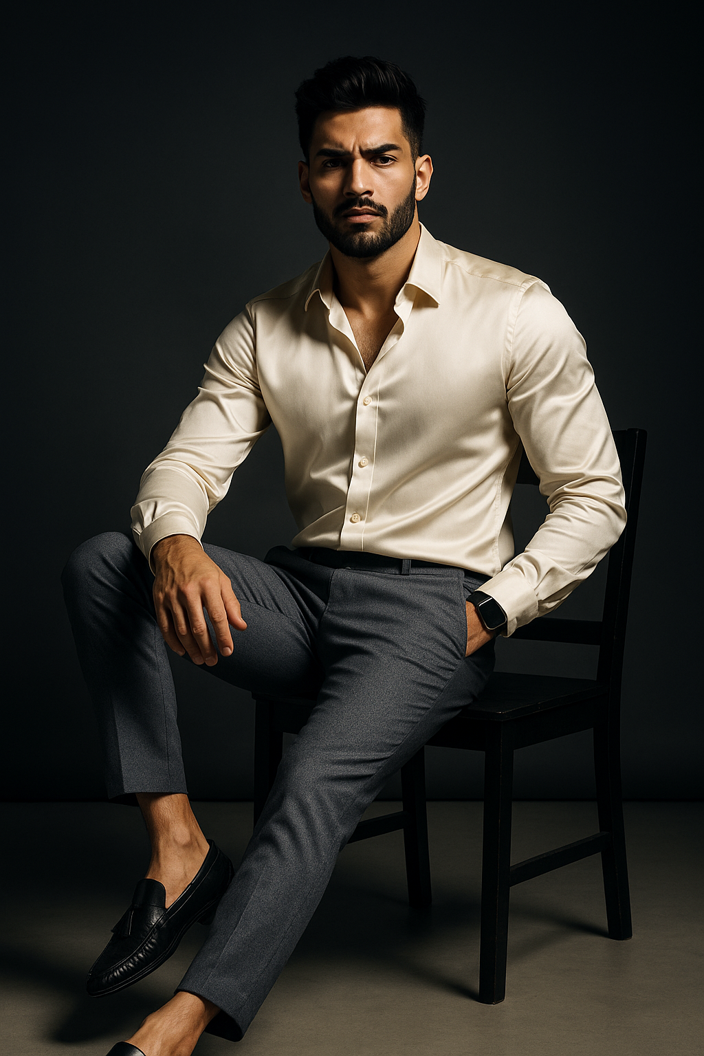 Beige Premium Lycra Plain Regular Fit Full Sleeves Shirt | TOG Fashion