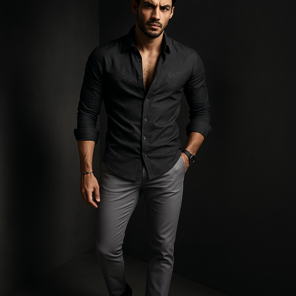 Black Textured Slim Fit Full Sleeves Shirt | TOG Fashion
