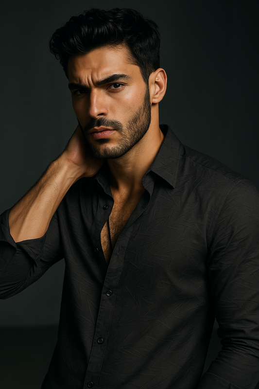 Black Textured Slim Fit Full Sleeves Shirt | TOG Fashion