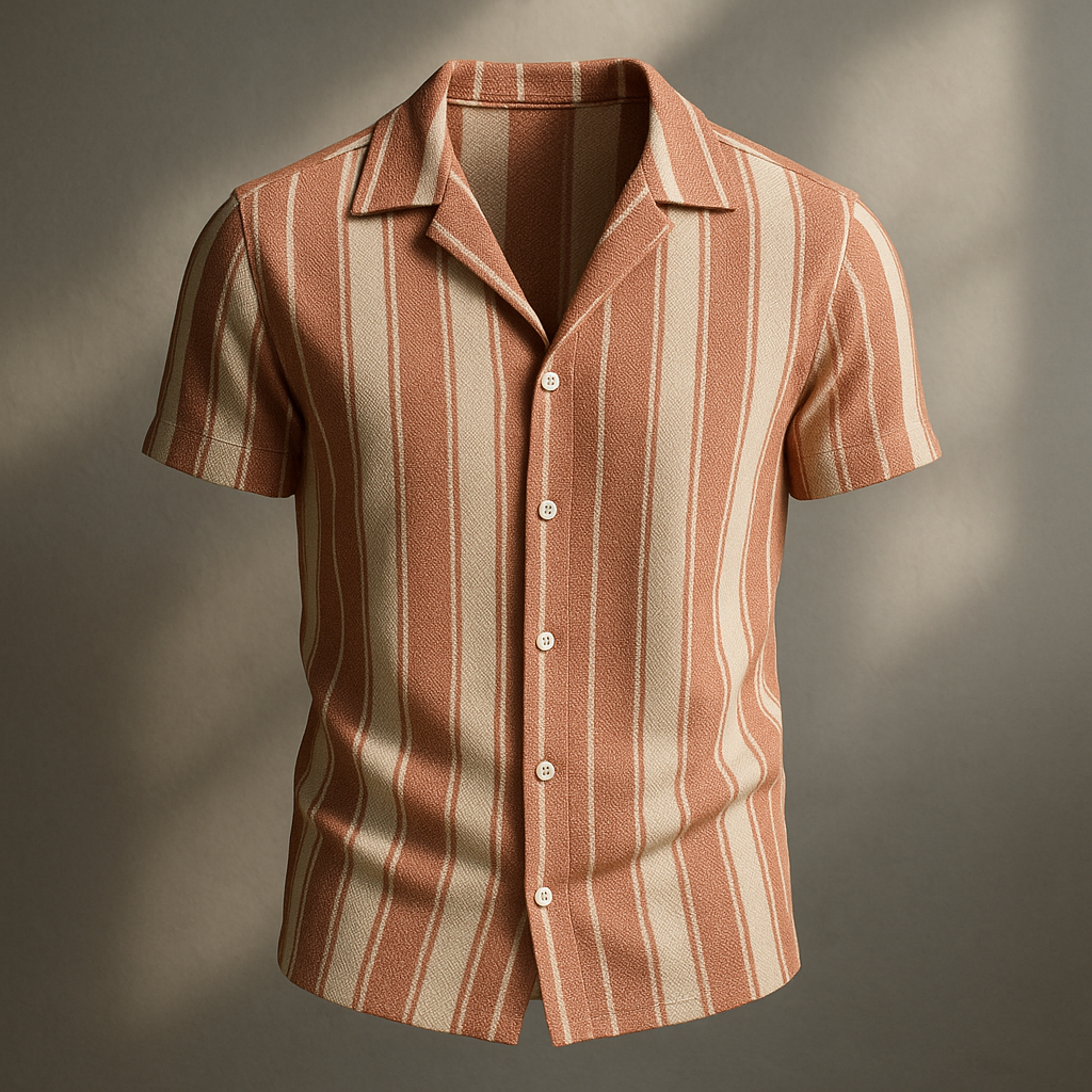 Orange Stripes Roman Textured Cuban Collar Half Sleeves Shirt | TOG Fashion