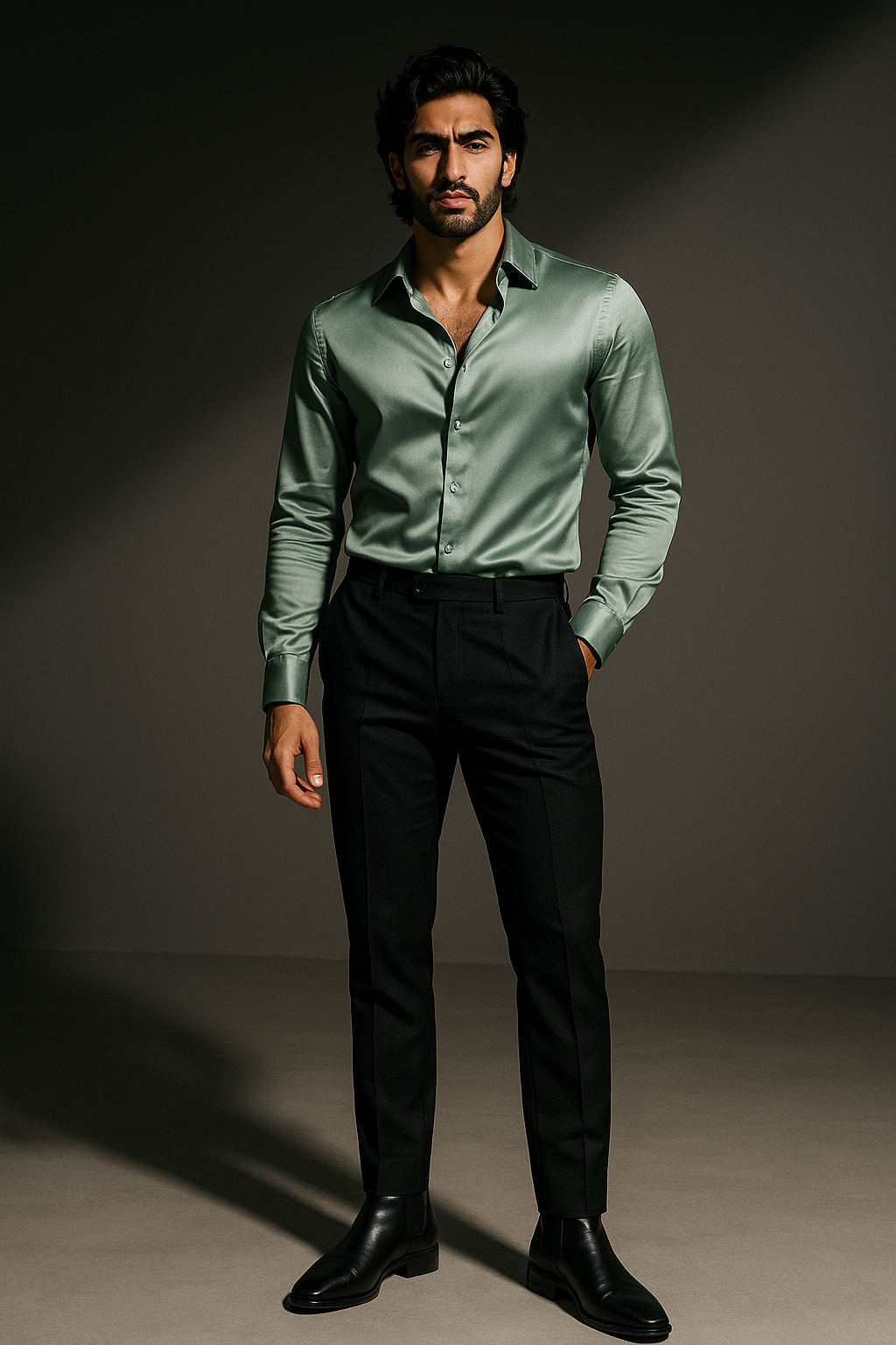 Grayish Green Premium Lycra Plain Regular Fit Full Sleeves Shirt | TOG Fashion