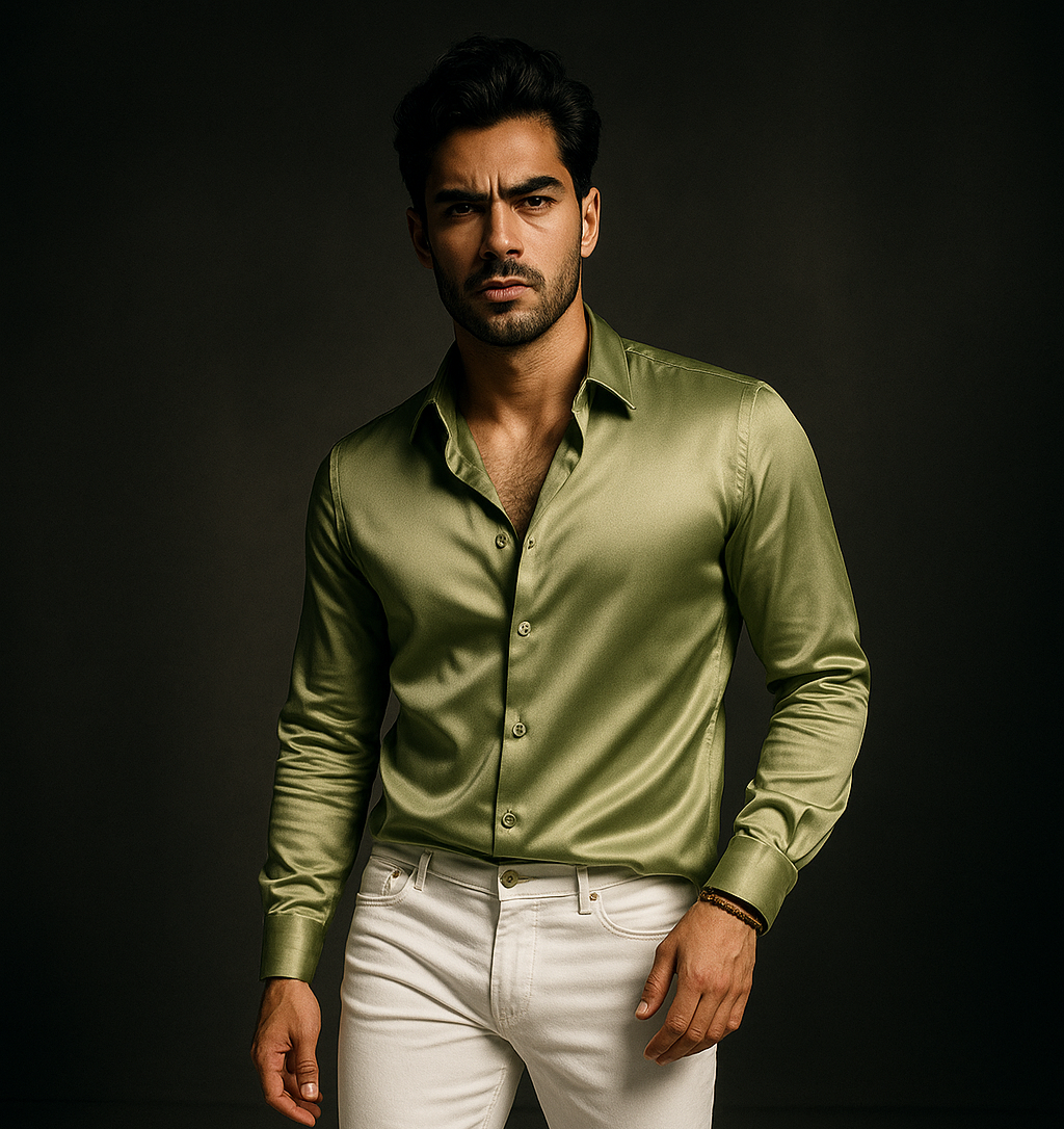 Light Green Premium Lycra Plain Regular Fit Full Sleeves Shirt | TOG Fashion