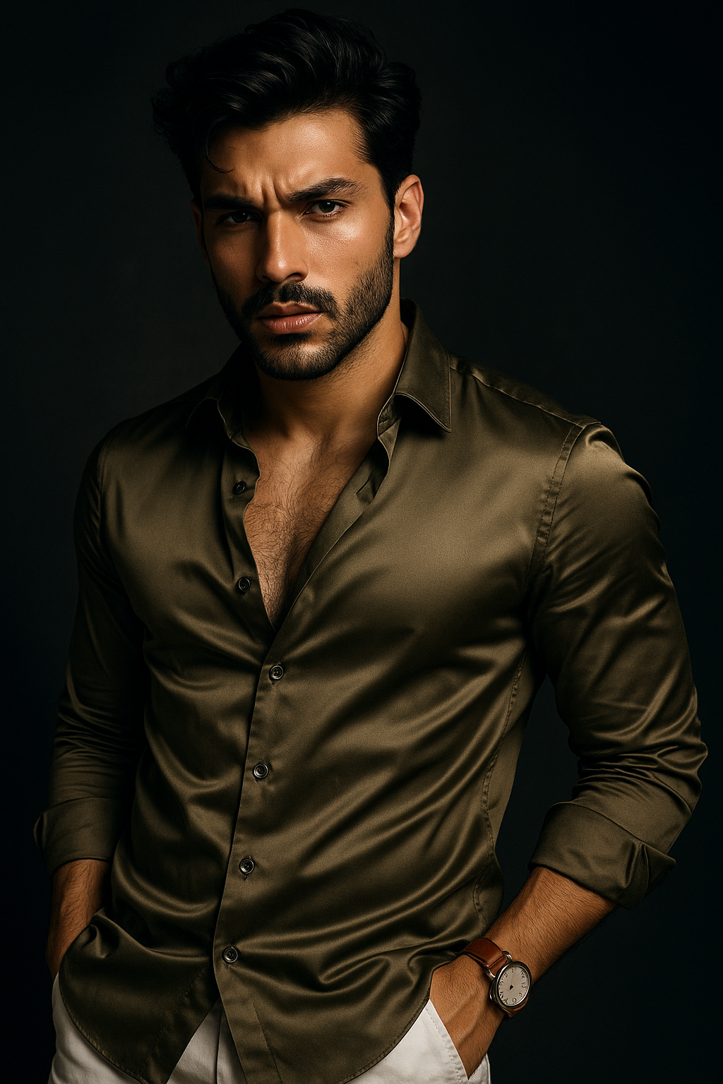 Muted Brown Premium Lycra Plain Regular Fit Full Sleeves Shirt | TOG Fashion