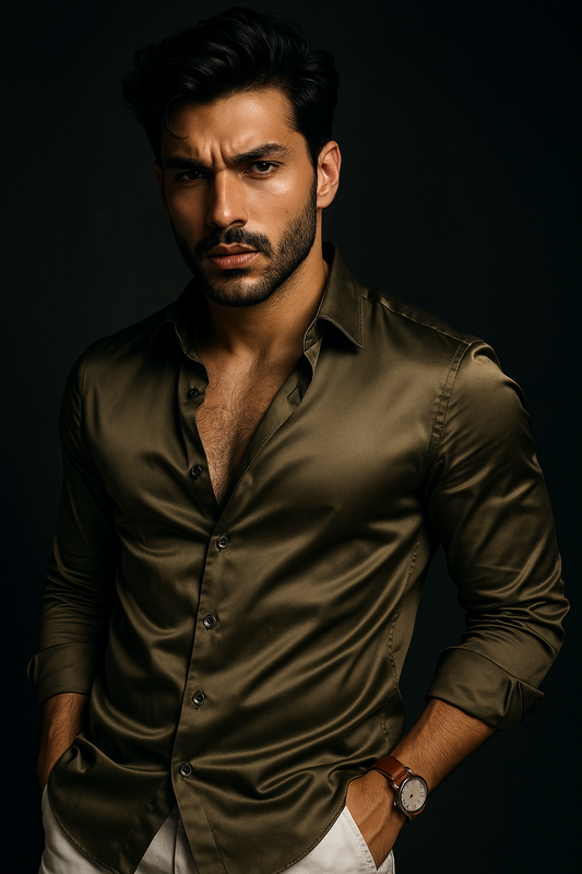 Muted Brown Premium Lycra Plain Regular Fit Full Sleeves Shirt | TOG Fashion