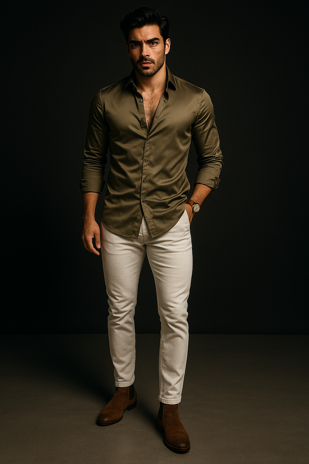 Muted Brown Premium Lycra Plain Regular Fit Full Sleeves Shirt | TOG Fashion