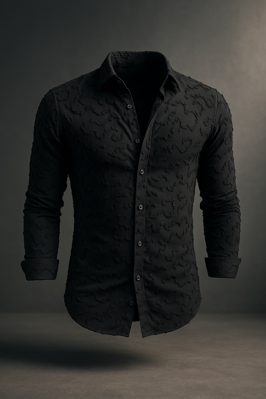 Black Embroidered Regular Fit Full Sleeves Shirt | TOG Fashion