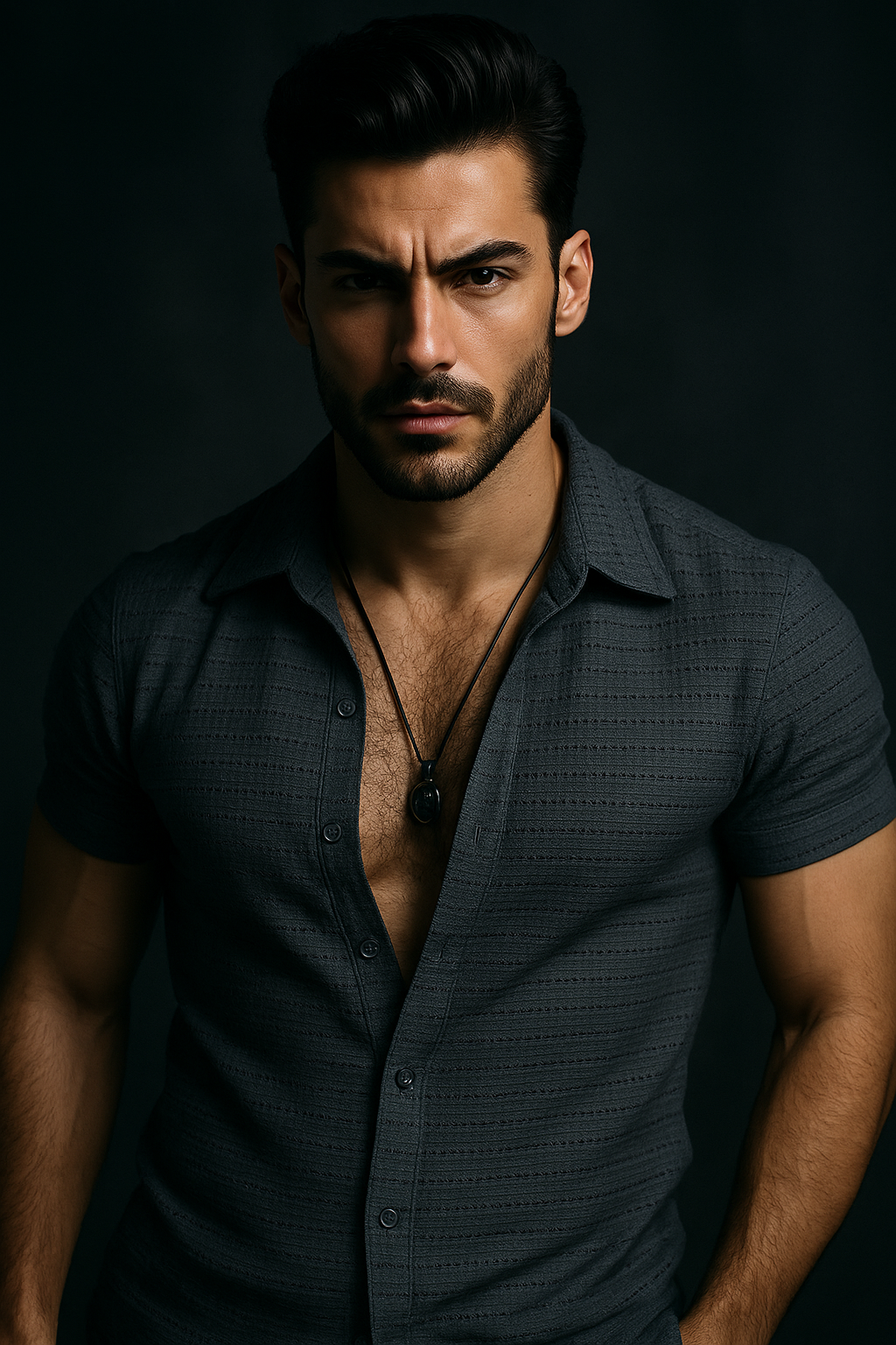 Light Navy Blue Cuban Collared Crochet Knitted Slim Fit half Sleeves Shirt | TOG Fashion