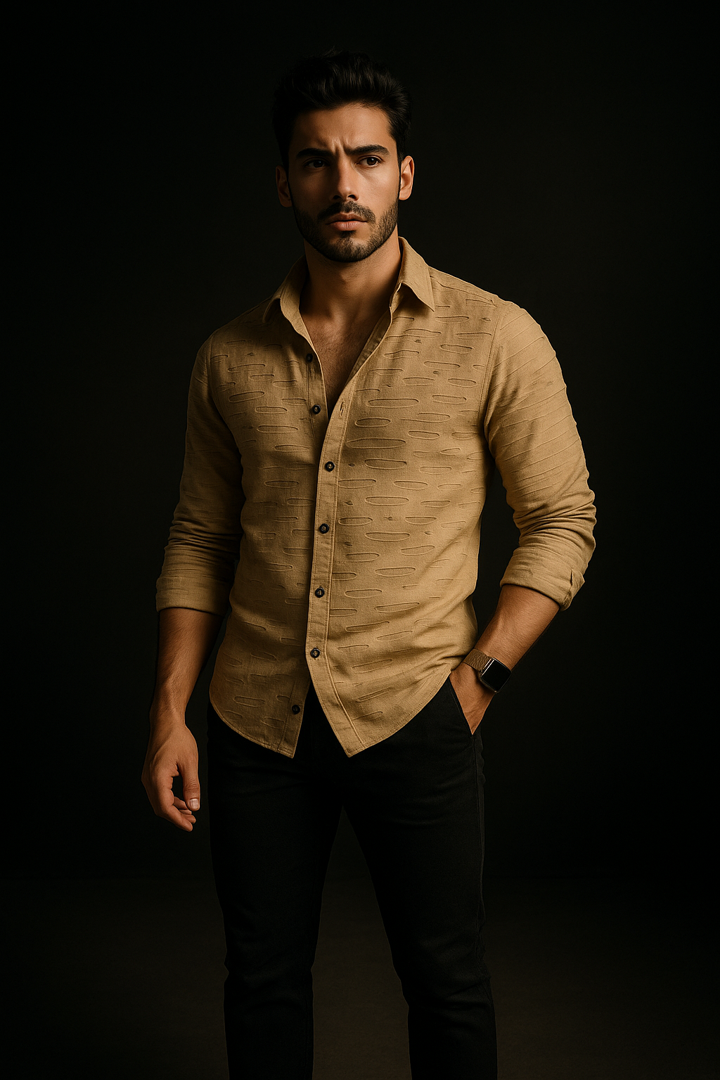 Tan Designer Stitched Slim fit Full Sleeves Casual Shirt | TOG Fashion