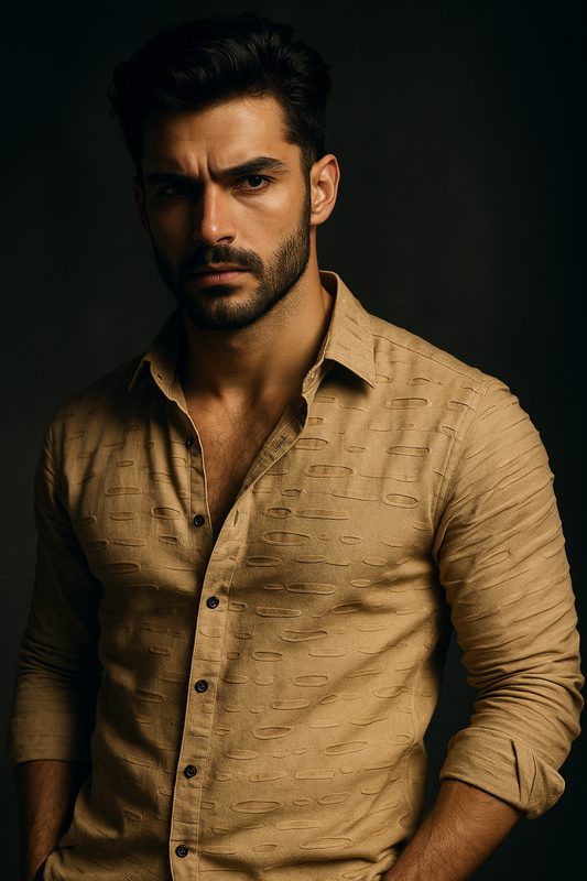 Tan Designer Stitched Slim fit Full Sleeves Casual Shirt | TOG Fashion