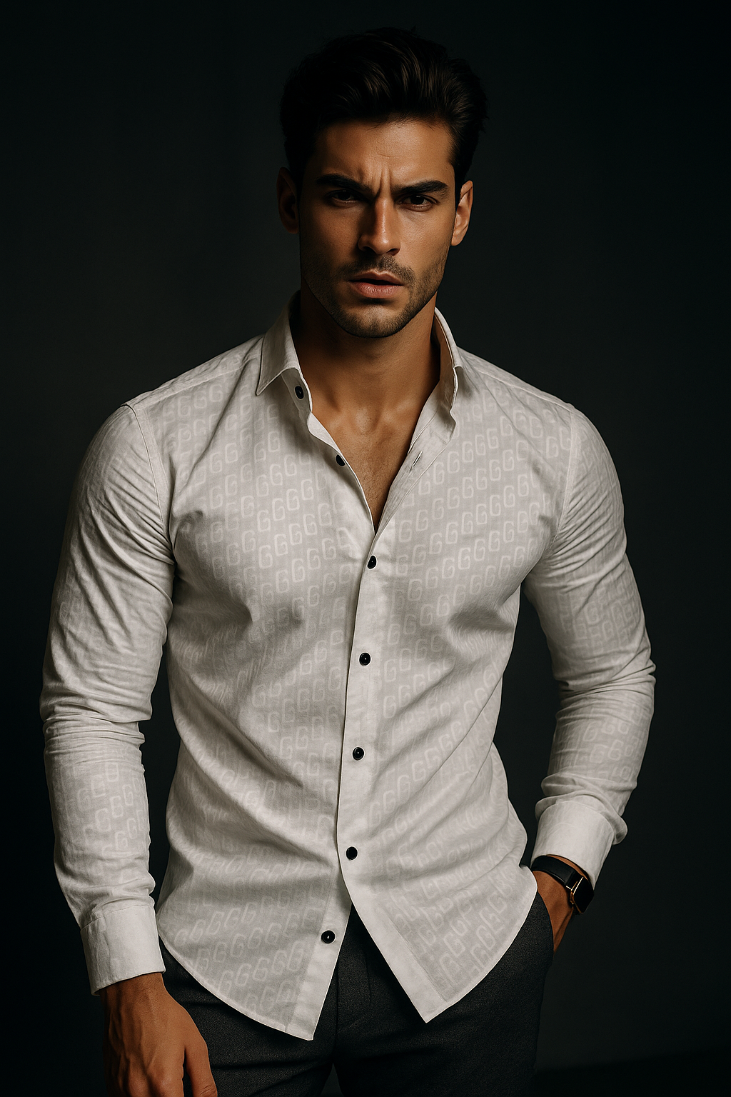 White Lycra Designer Regular Fit Full Sleeves Shirt | TOG Fashion