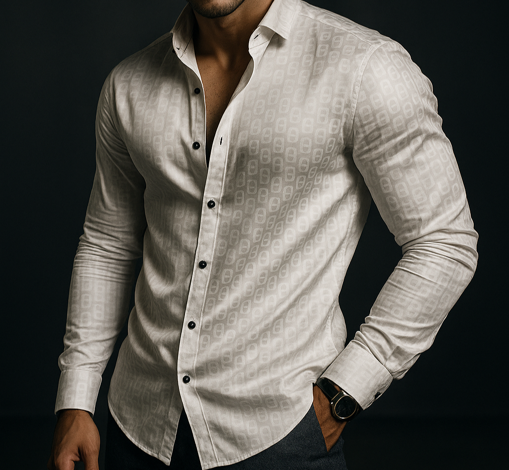 White Lycra Designer Regular Fit Full Sleeves Shirt | TOG Fashion