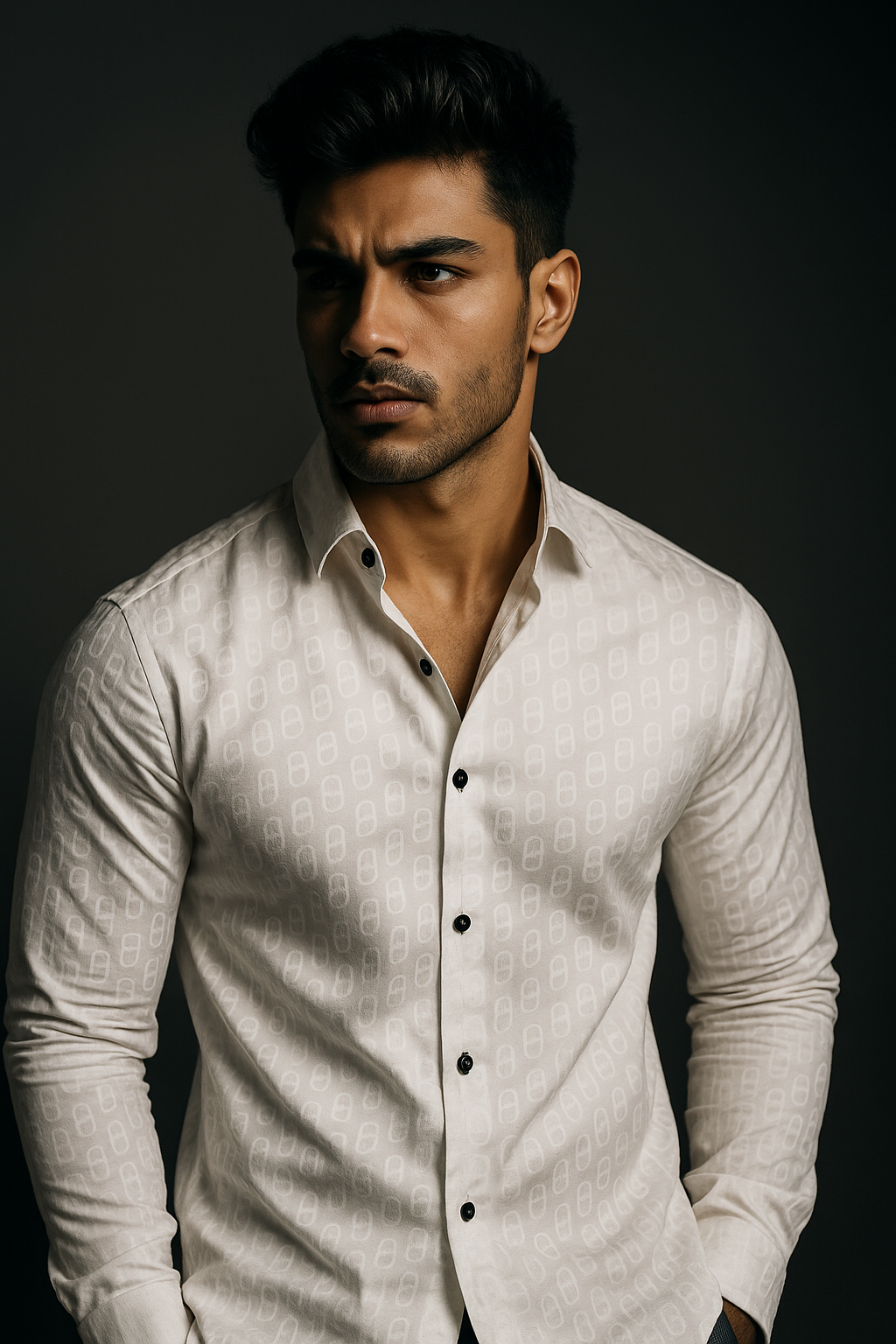 White Lycra Designer Regular Fit Full Sleeves Shirt | TOG Fashion