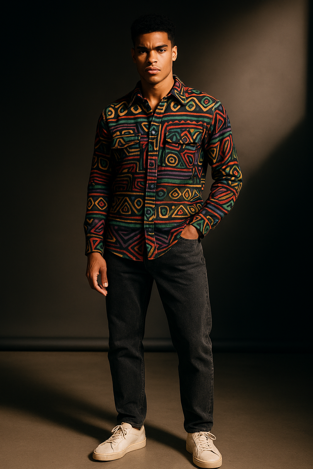 Multi-Color Bull Shacket Native Dark Patterned Regular Fit Shirt | TOG Fashion