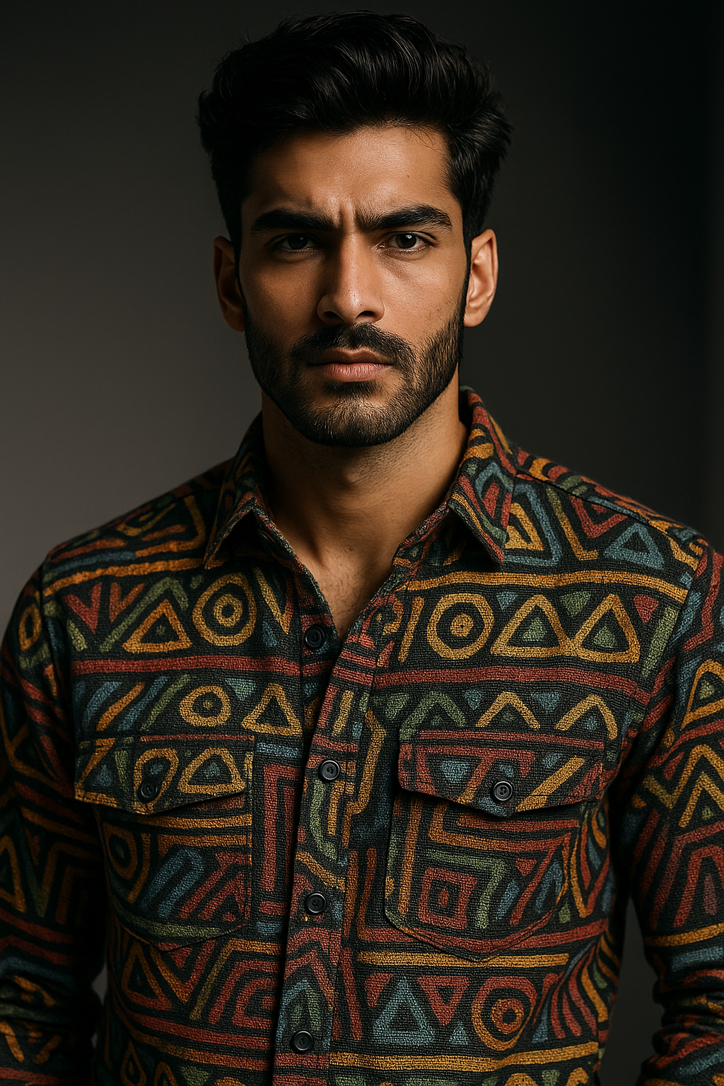 Multi-Color Bull Shacket Native Dark Patterned Regular Fit Shirt | TOG Fashion