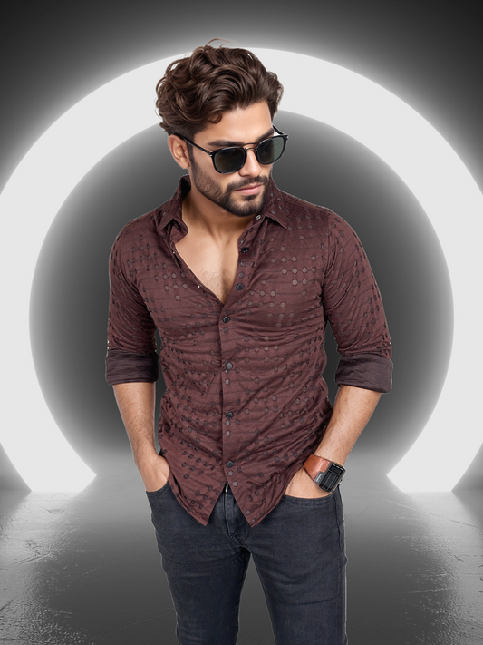 Maroon Designer Stitched Slim fit Full Sleeves Casual Shirt | TOG Fashion