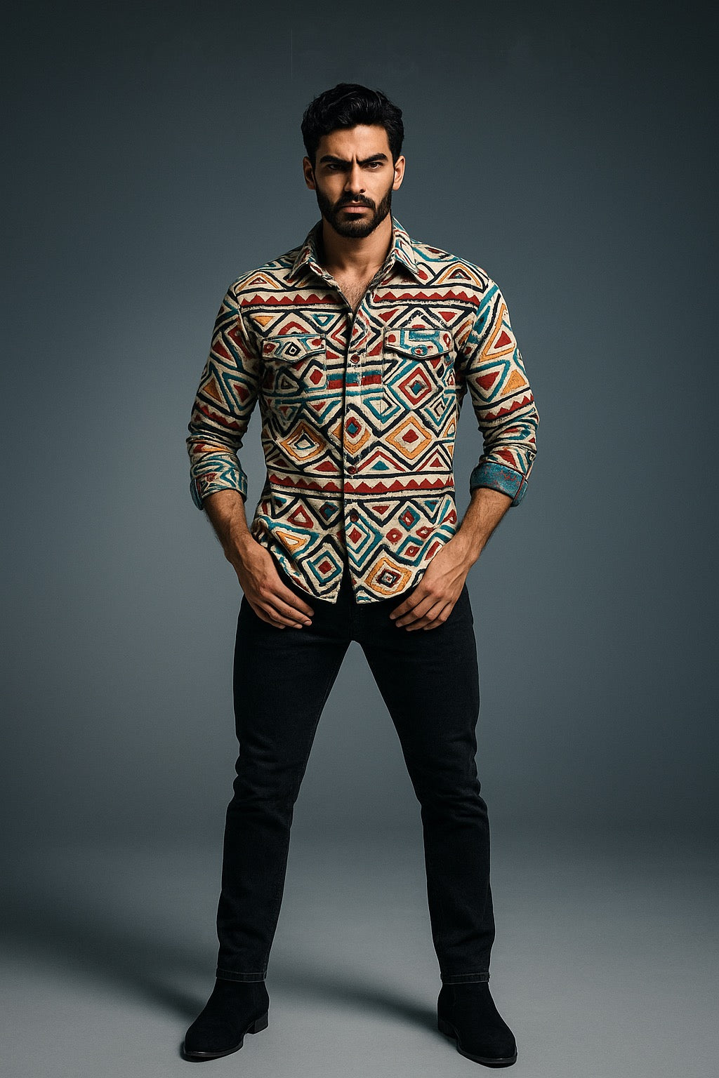 Multi-Color Bull Shacket Native Light Patterned Regular Fit Shirt | TOG Fashion