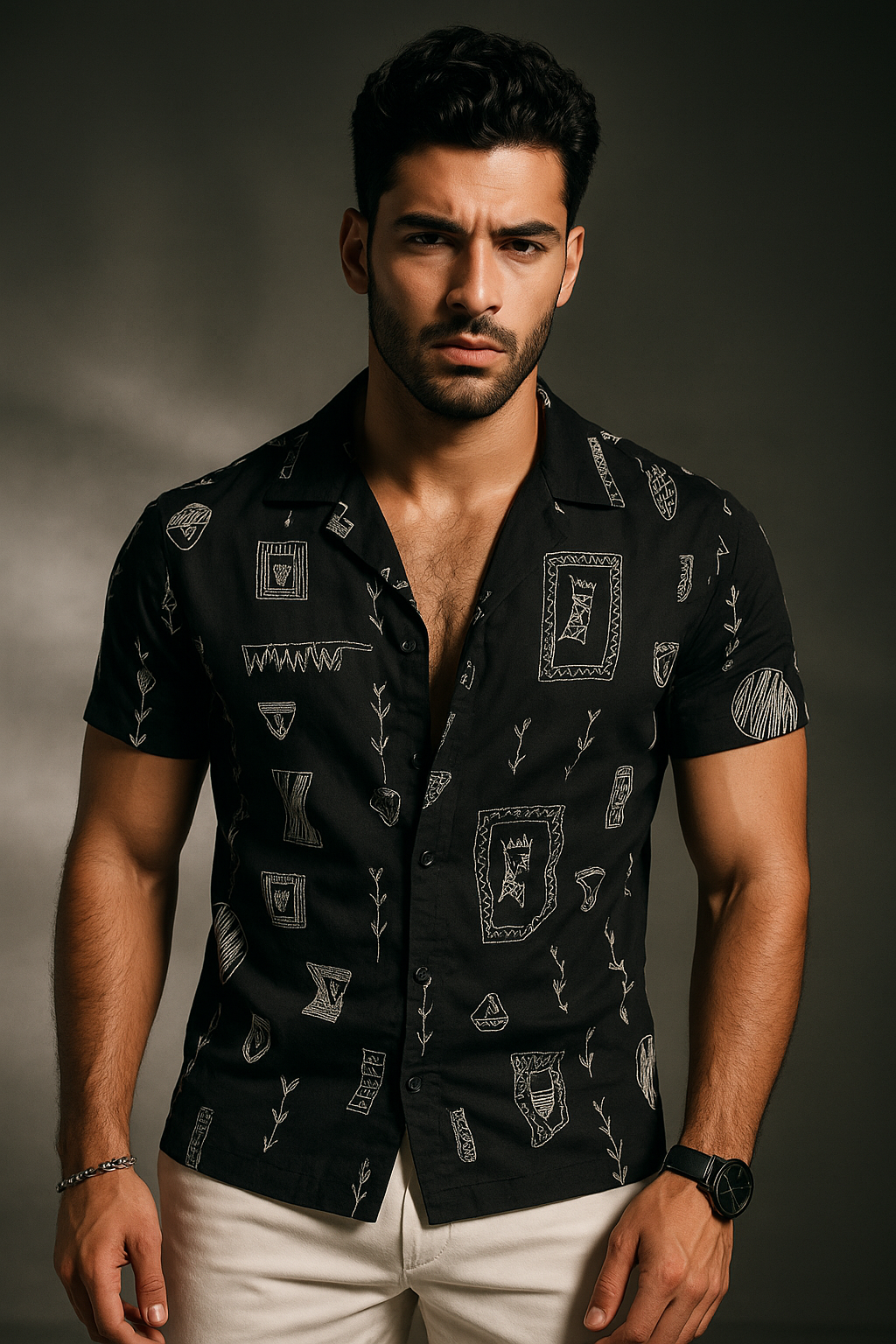 Black Embroidered Designer Slim Fit Half Sleeves Shirt | TOG Fashion