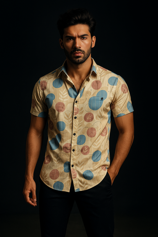 Beige Floral Print Lapel Collar Regular Fit Casual Shirt | TOG Fashion