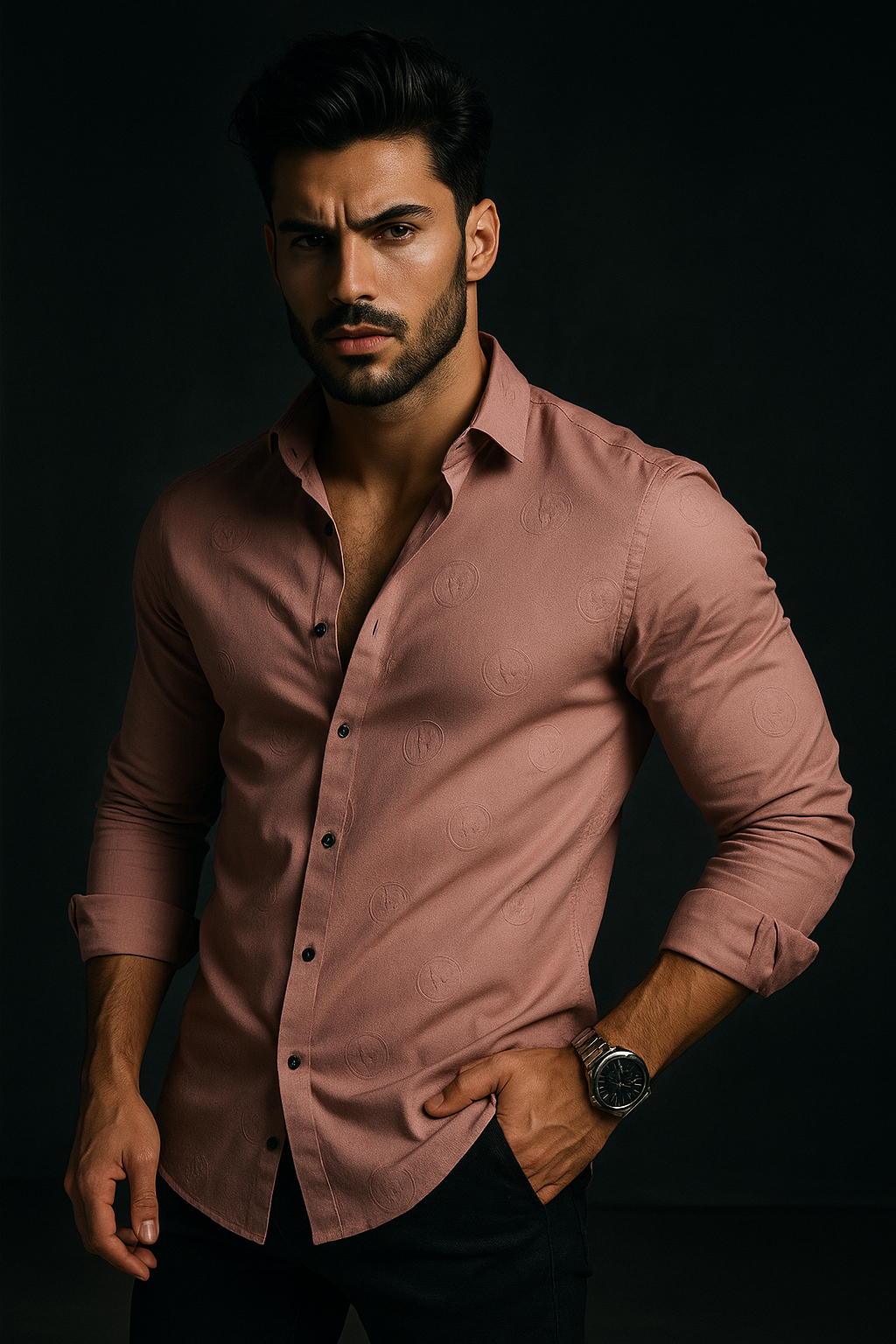 Pink 3D Print Designer Slim Fit Full Sleeves Casual Shirt | TOG Fashion