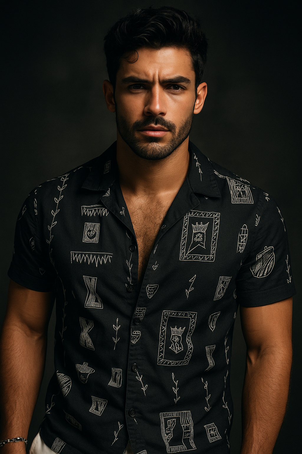 Black Embroidered Designer Slim Fit Half Sleeves Shirt | TOG Fashion