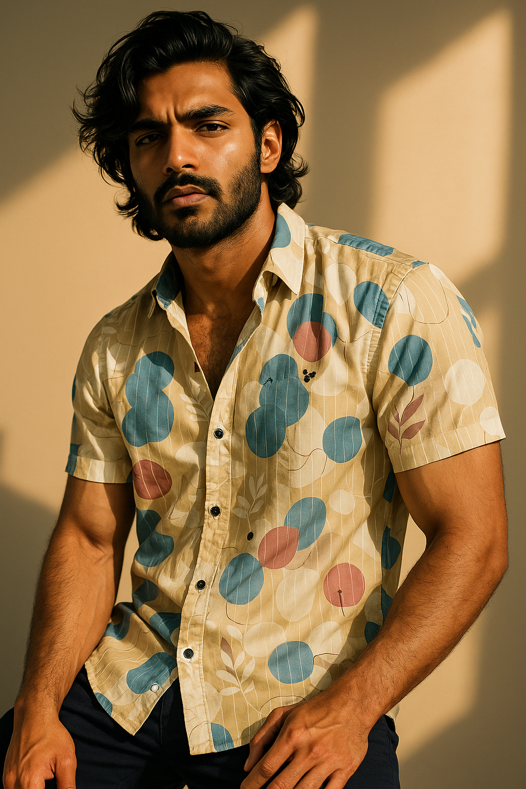 Beige Floral Print Lapel Collar Regular Fit Casual Shirt | TOG Fashion