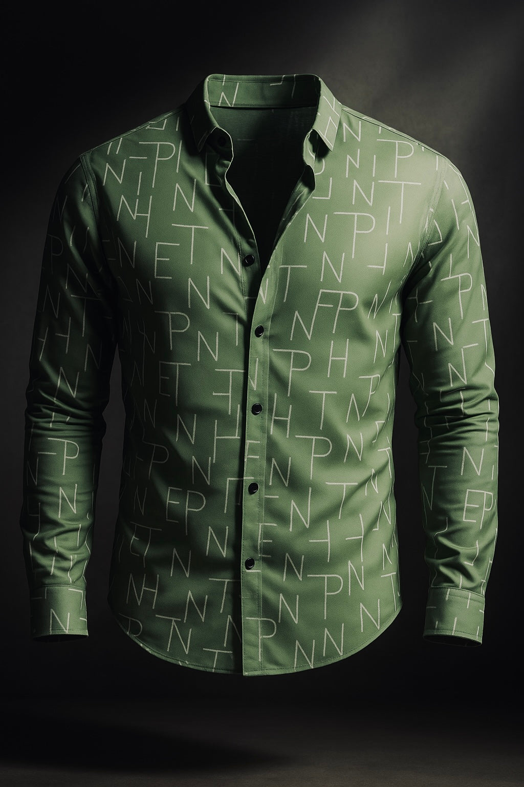 Green Designer Print Slim Fit Full Sleeves Shirt