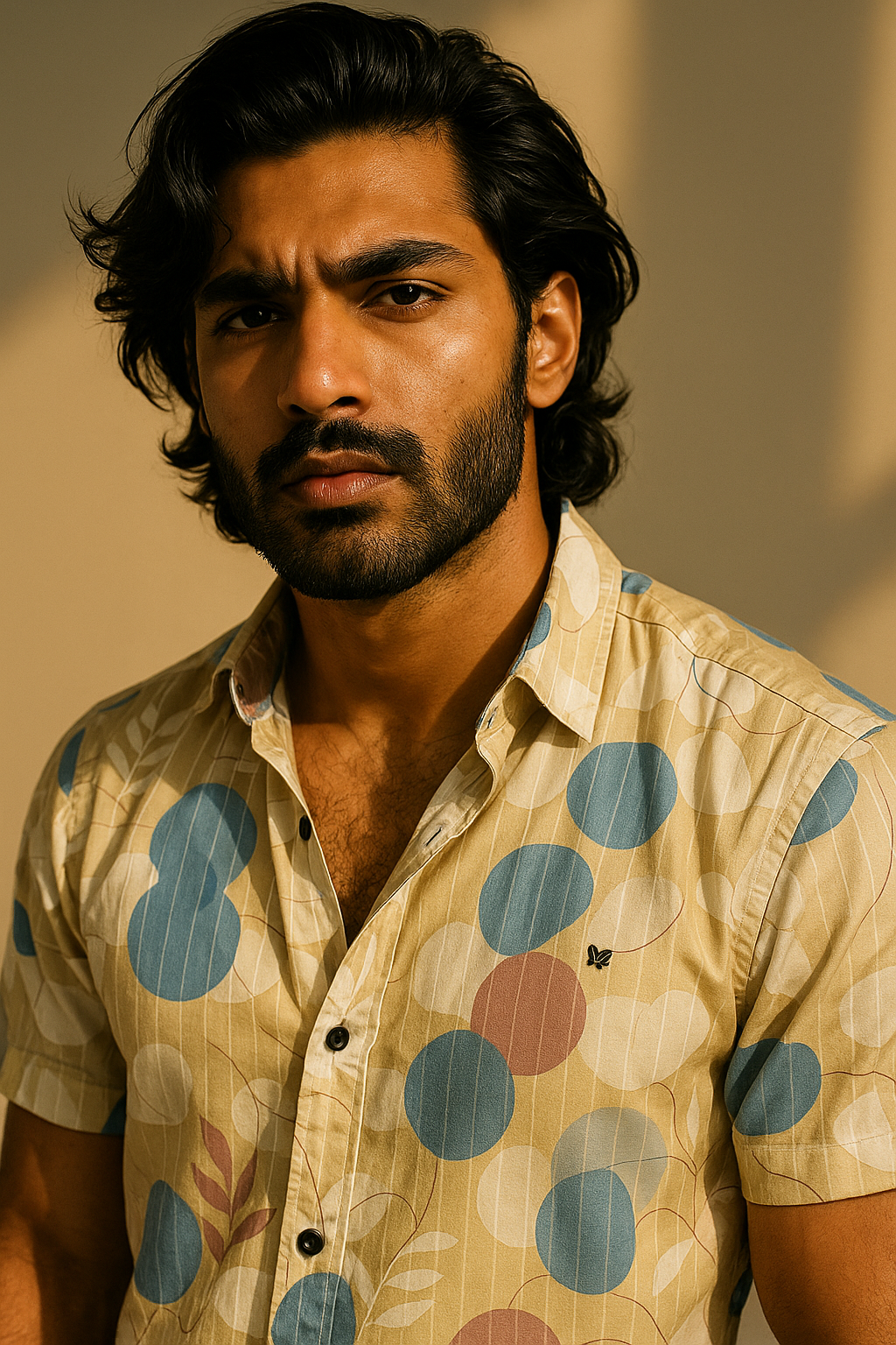 Beige Floral Print Lapel Collar Regular Fit Casual Shirt | TOG Fashion