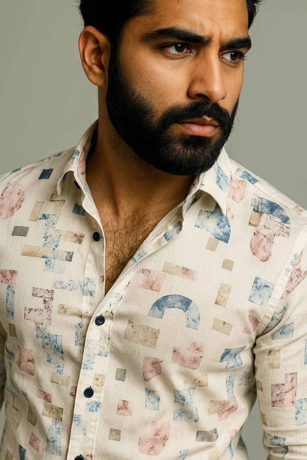 White Abstract Print Slim Fit Full Sleeves Casual Shirt | TOG Fashion