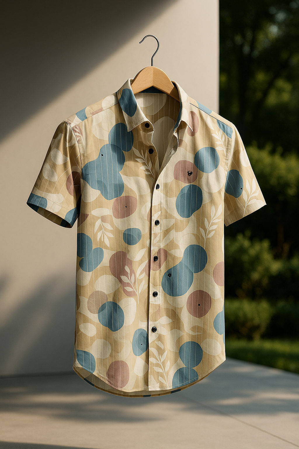 Beige Floral Print Lapel Collar Regular Fit Casual Shirt | TOG Fashion