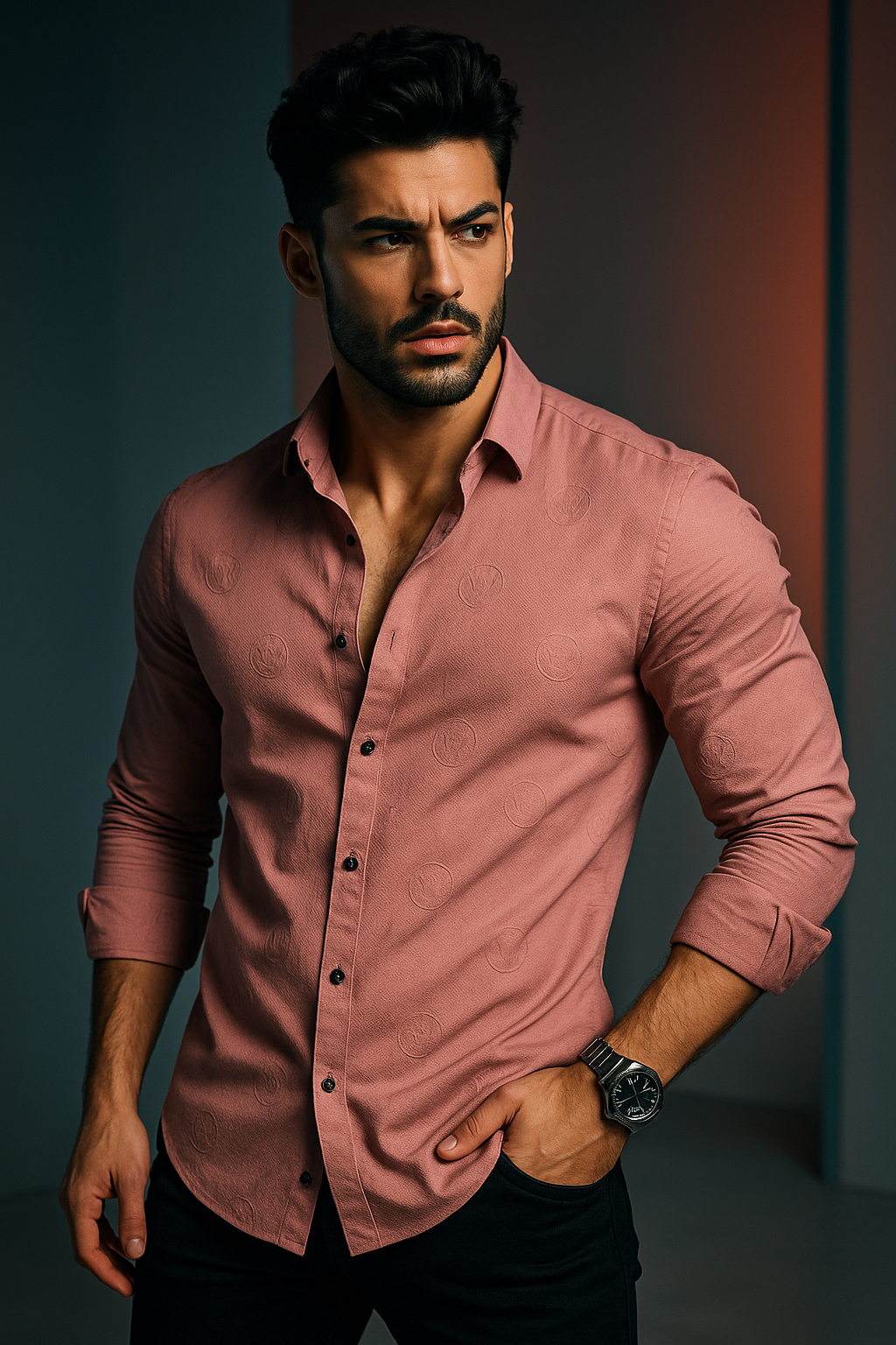 Pink 3D Print Designer Slim Fit Full Sleeves Casual Shirt | TOG Fashion